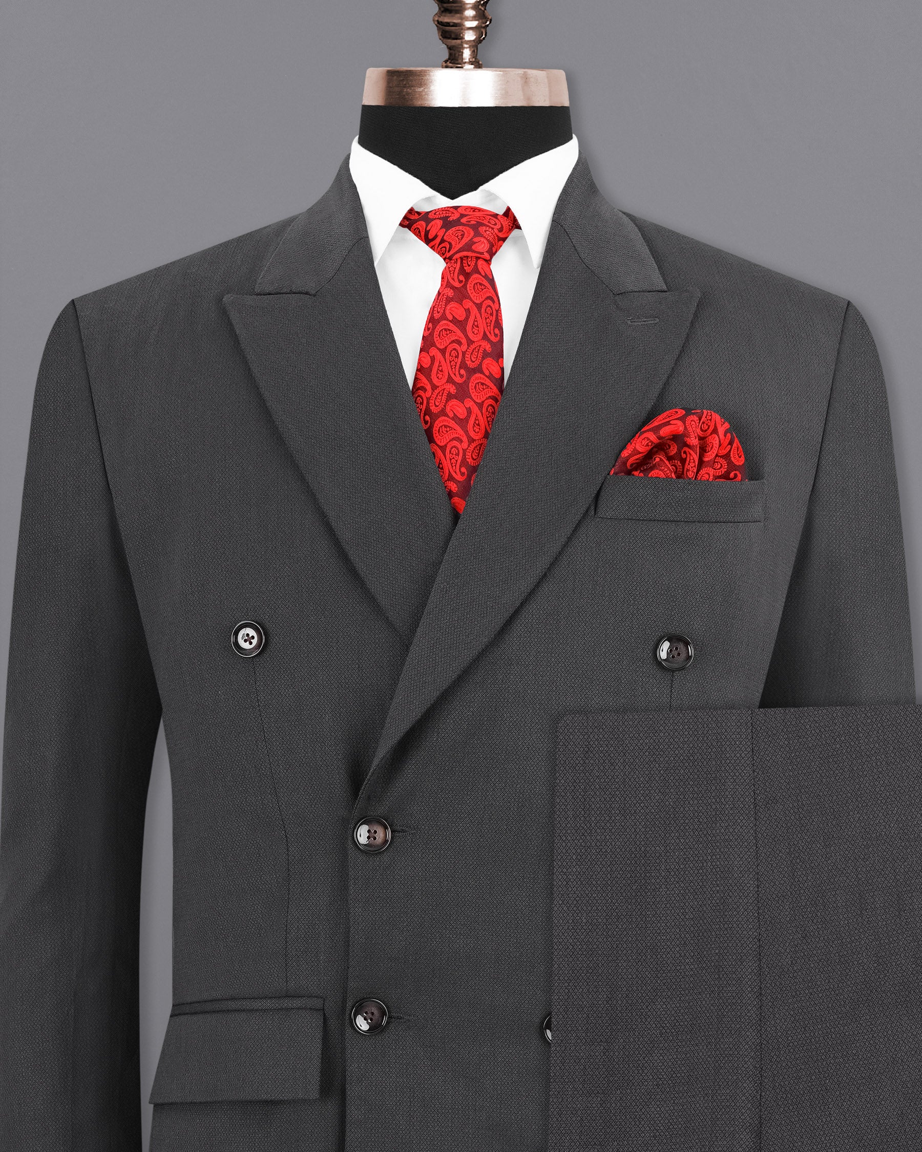 Iridium Gray Textured Premium Terry Rayon Double-Breasted-Suit for