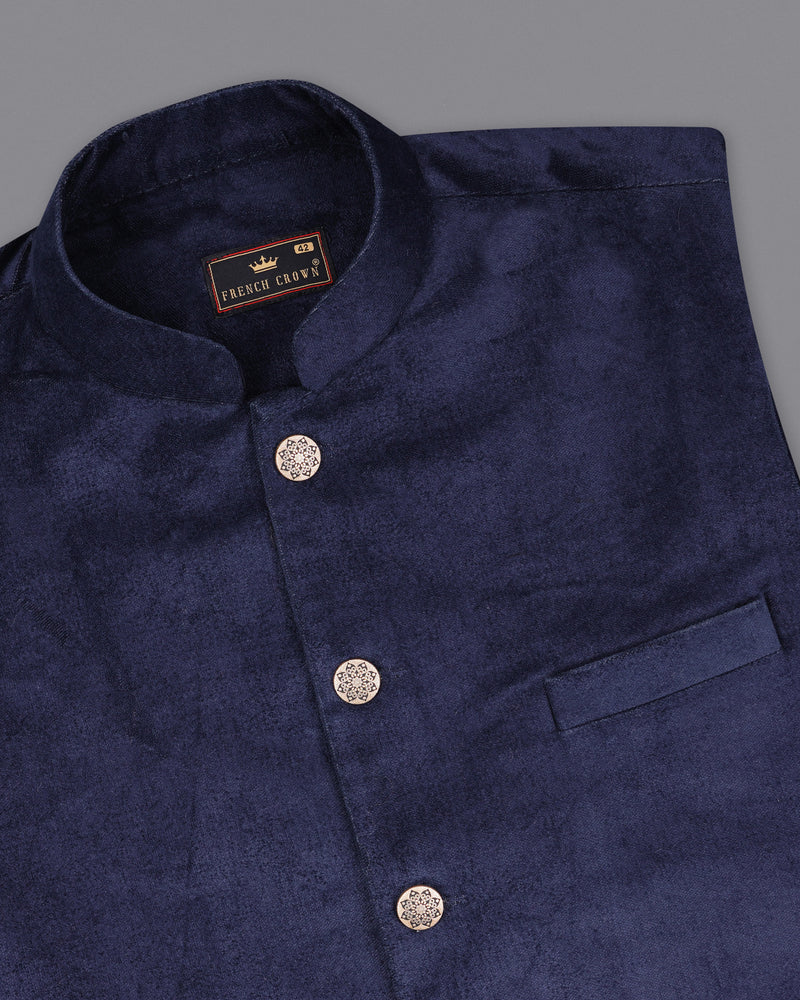 Tolopea Navy Blue Cross Placket Bandhgala Corduroy Premium Cotton Designer Suit