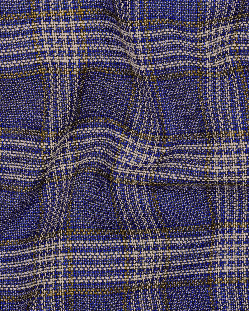 Meteorite Navy Blue with Tide Brown Plaid Double Breasted Designer Suit