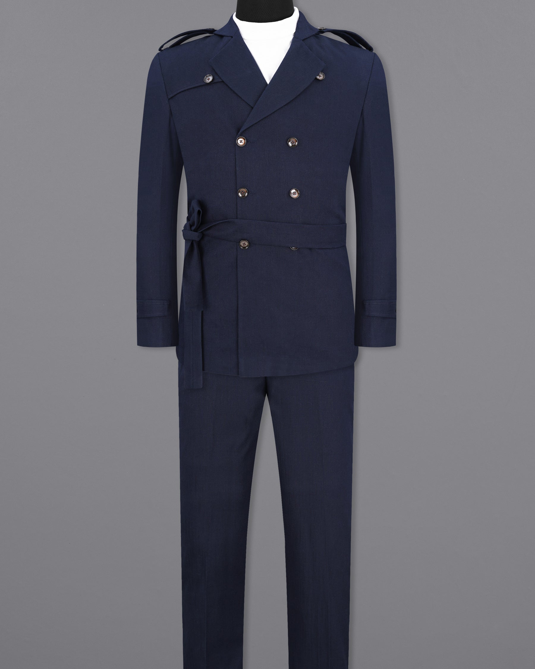 Bleached Cedar Blue Double Breasted Premium Cotton Designer Suit