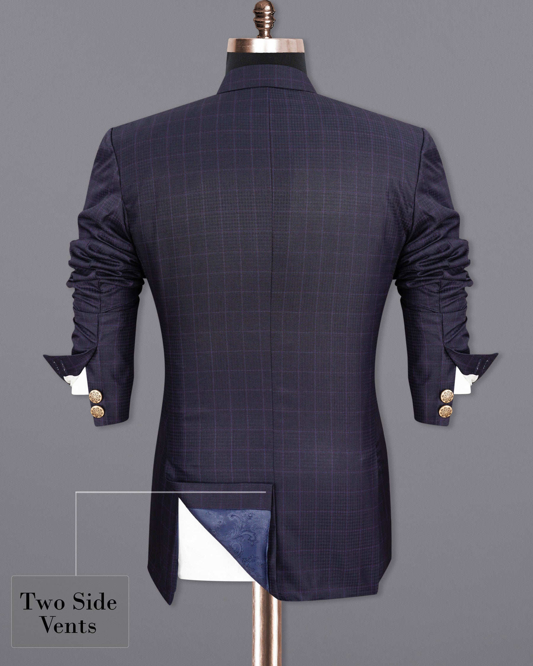 Gravel Gray Windowpane Cross Placket Bandhgala Suit