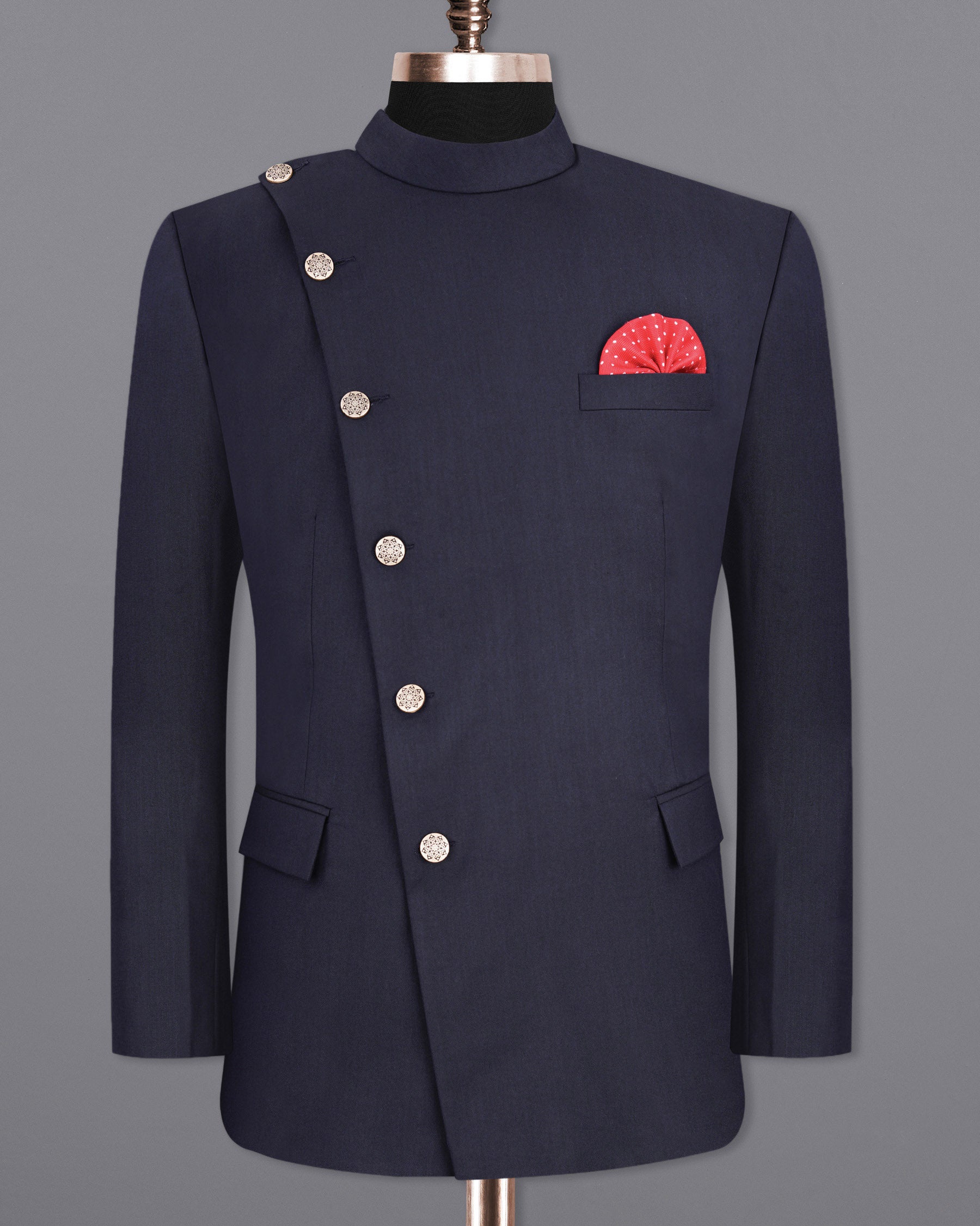 Gunmetal Blue Cross Placket Bandhgala Suit