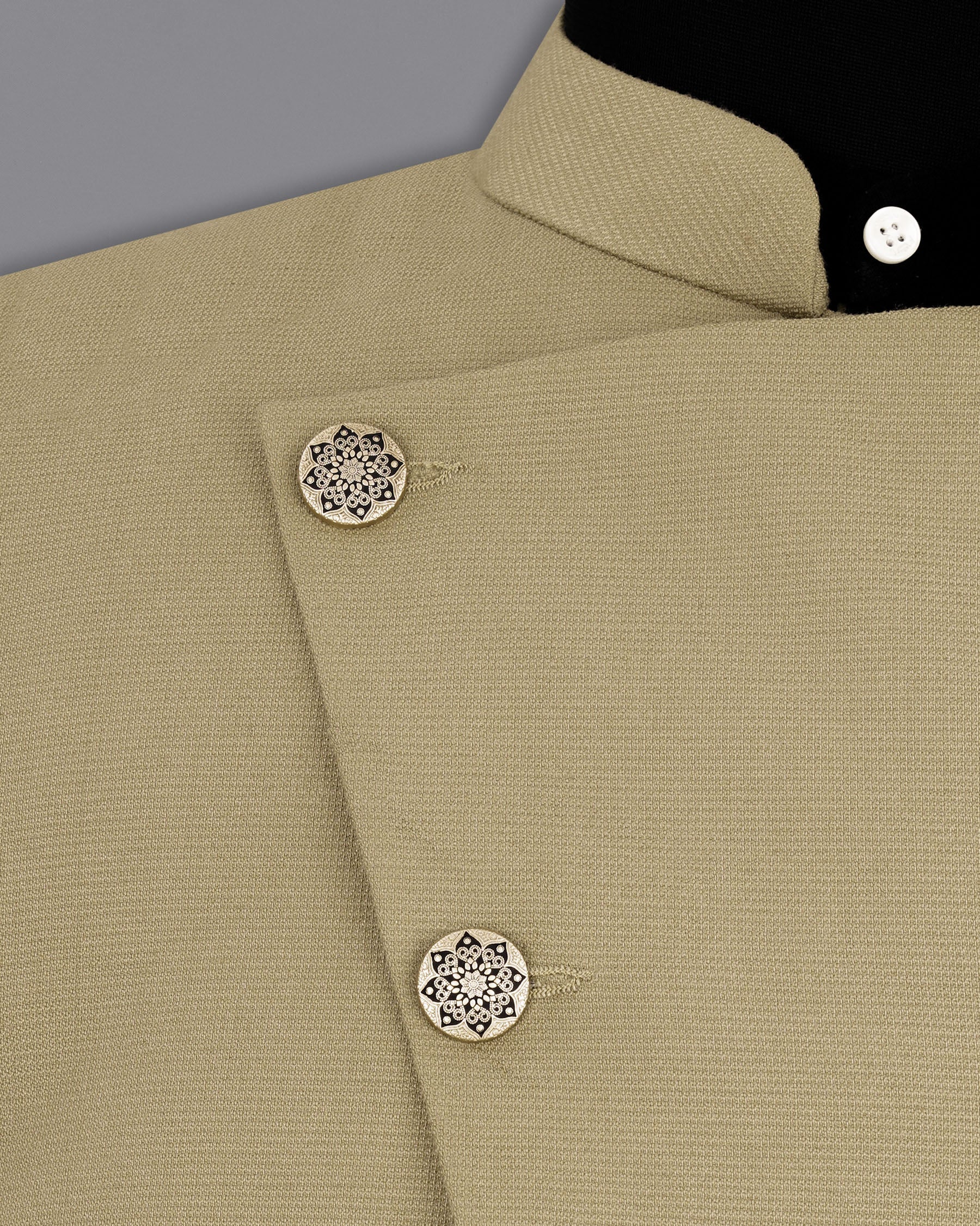 Sandrift Beige Cross Placket Bandhgala Suit