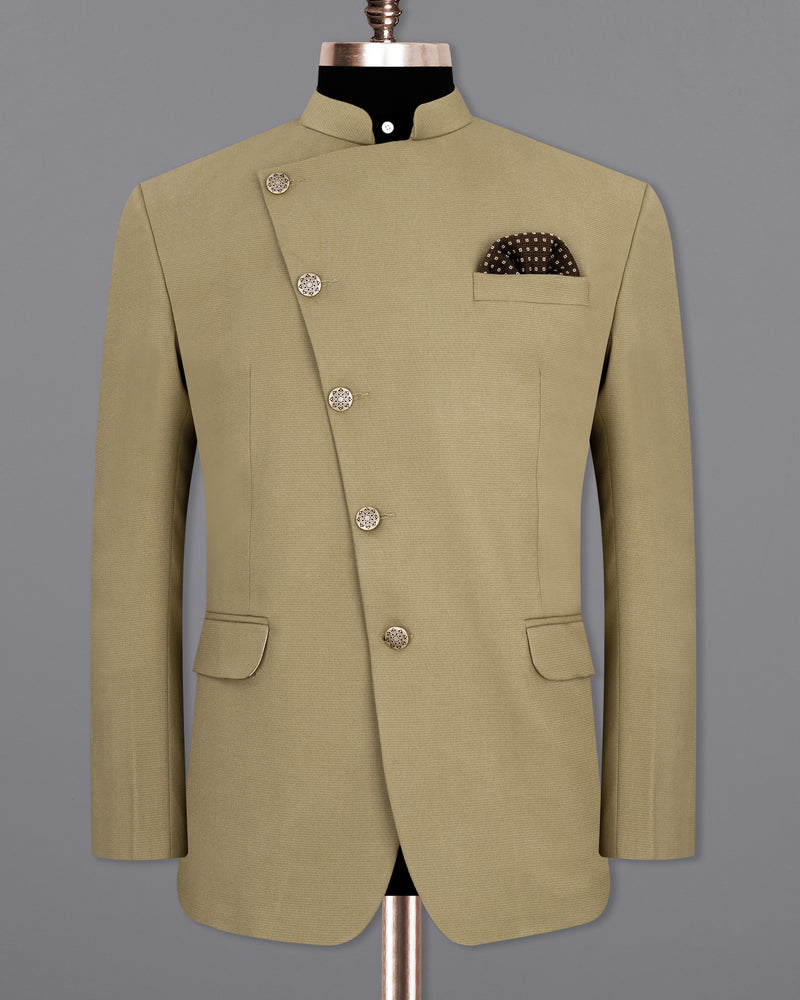 Sandrift Beige Cross Placket Bandhgala Suit