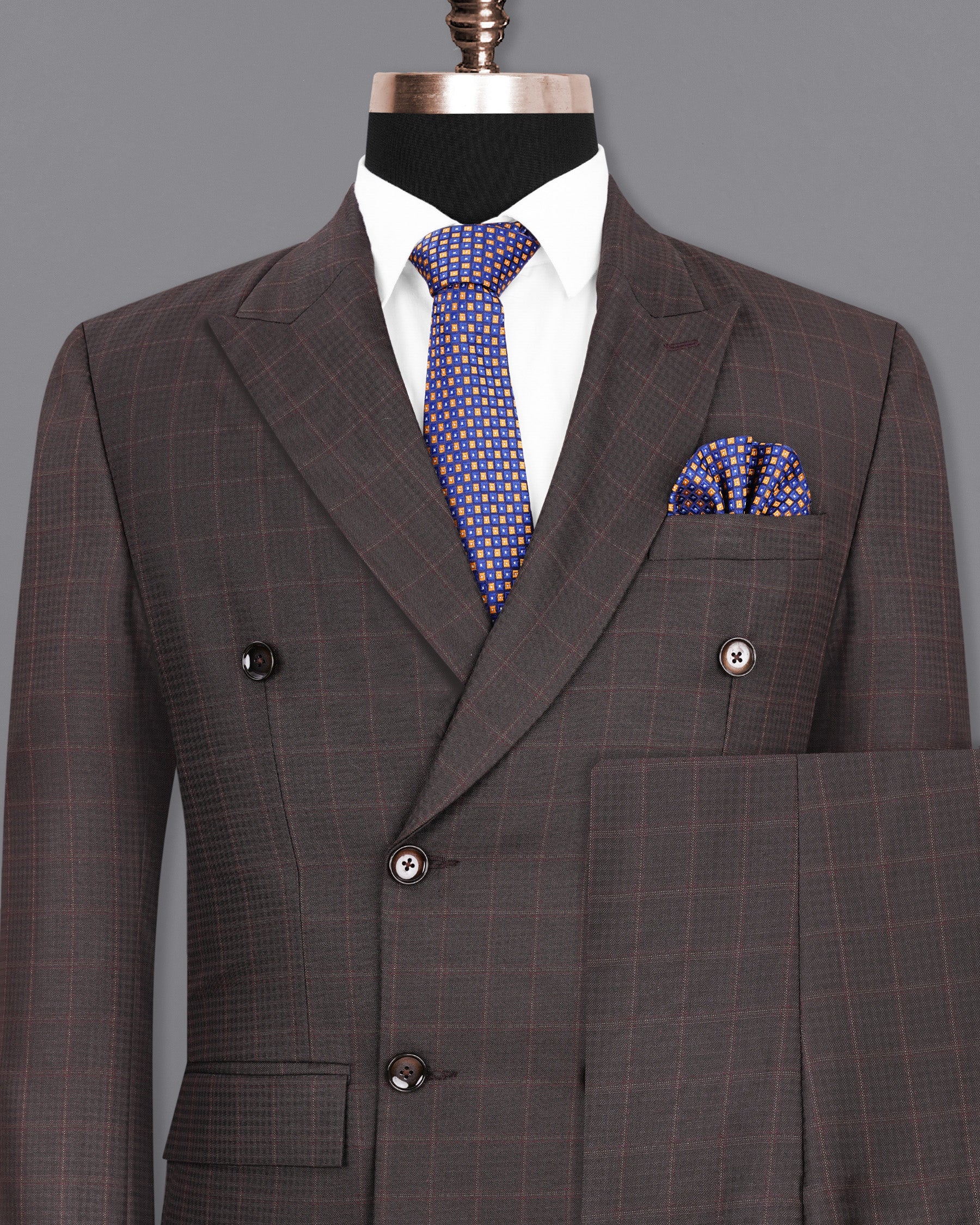 Thunder Brown Subtle Checkered Double Breasted Suit