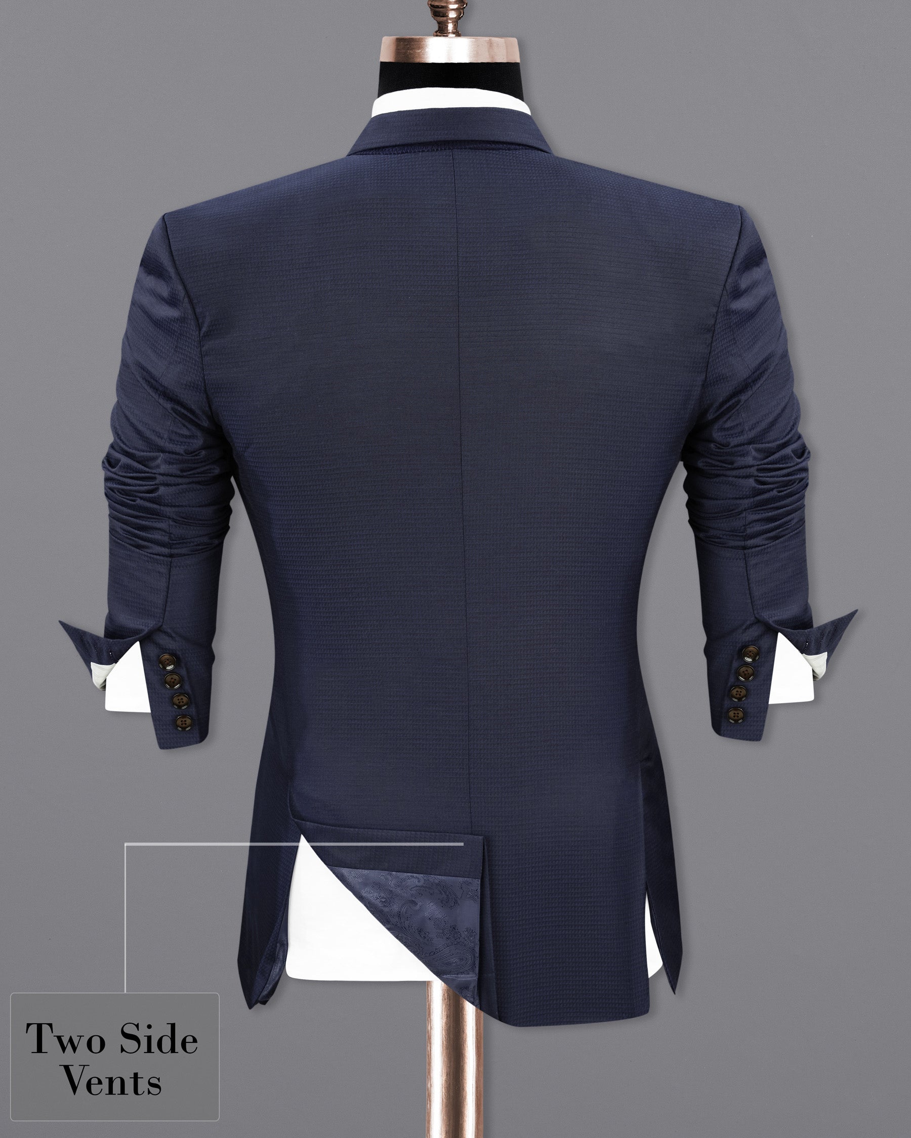 Tuna Navy Blue Micro Triangle Textured Double Breasted Suit