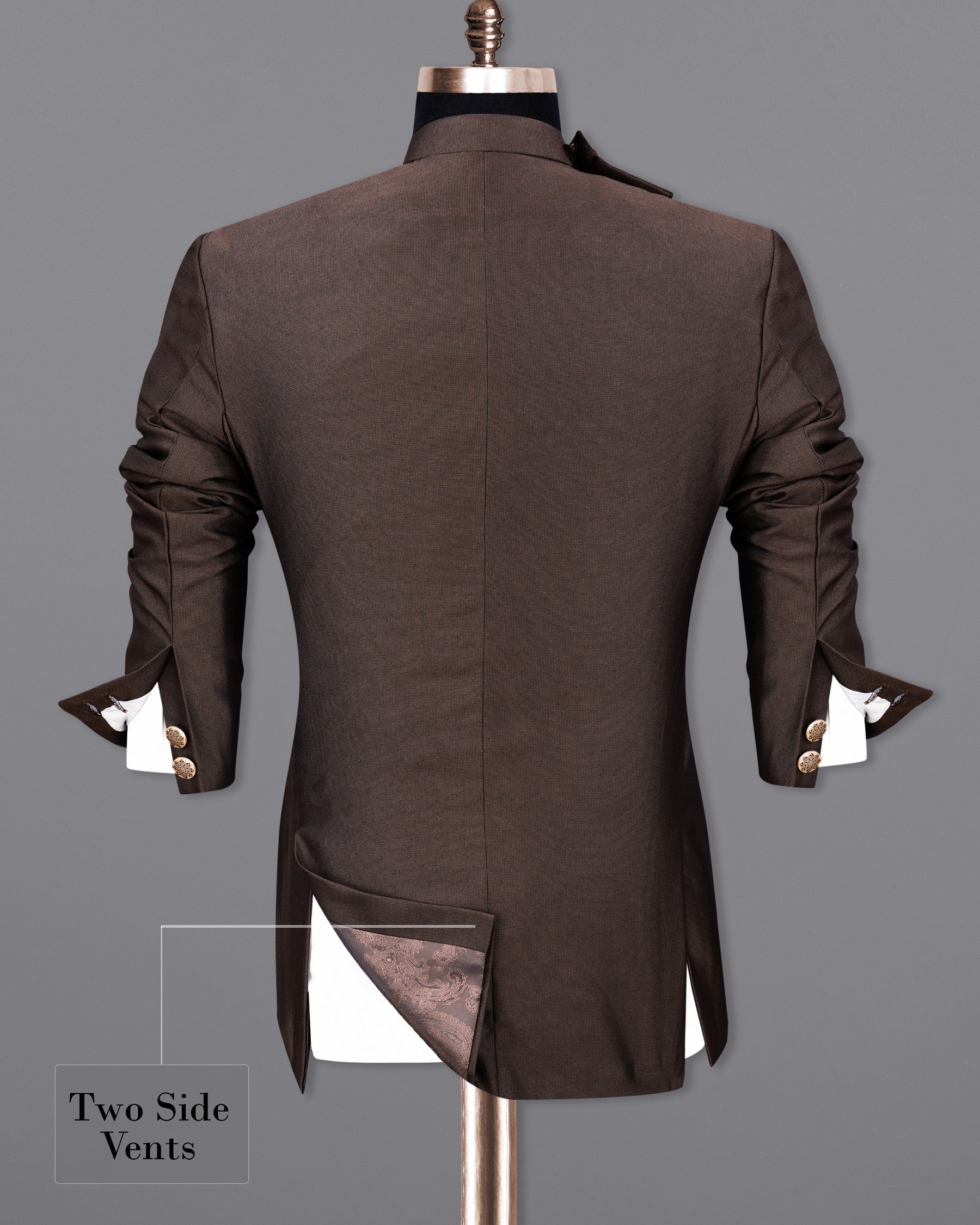 English Walnut Brown Cross Placket Bandhgala Suit