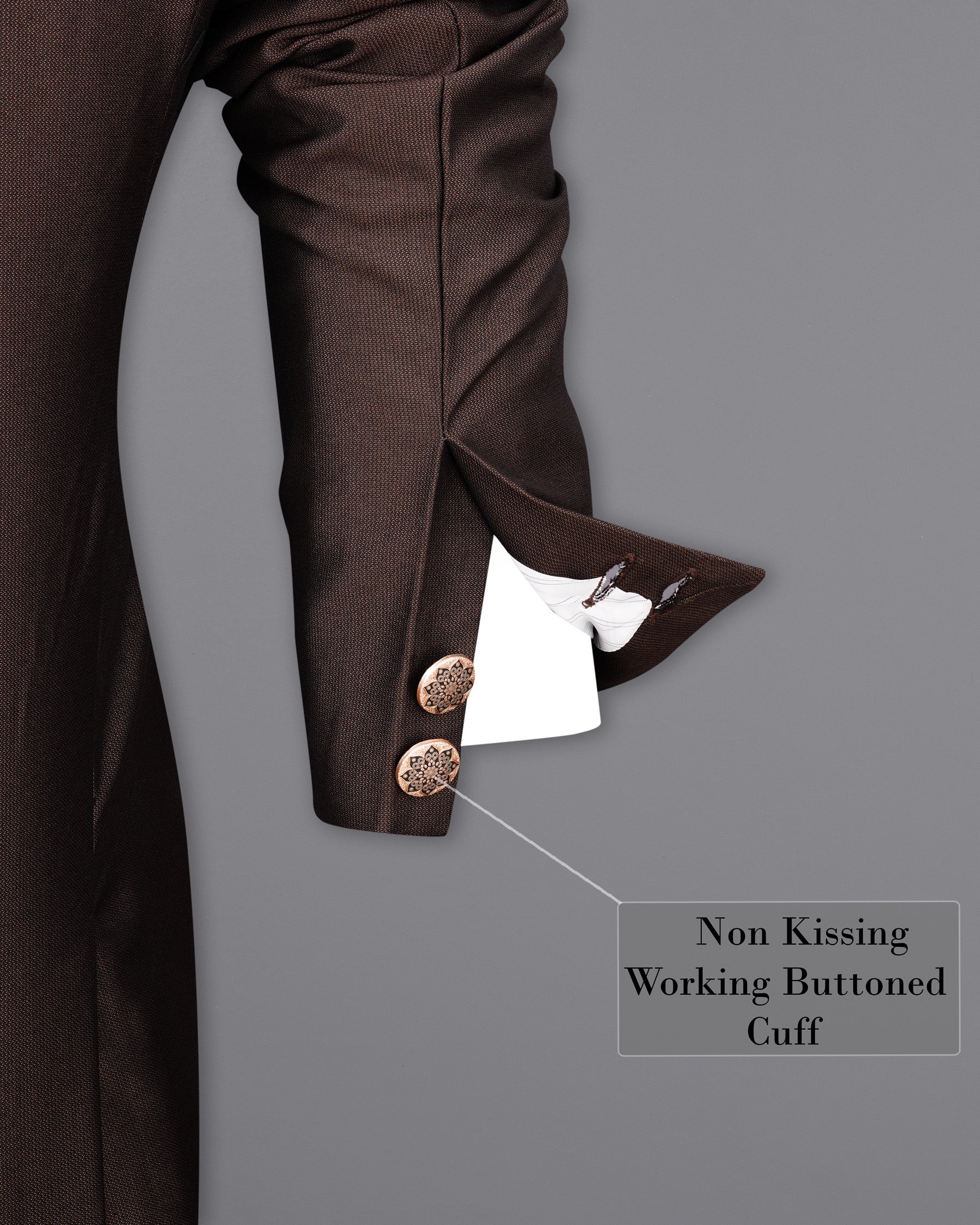 English Walnut Brown Cross Placket Bandhgala Suit