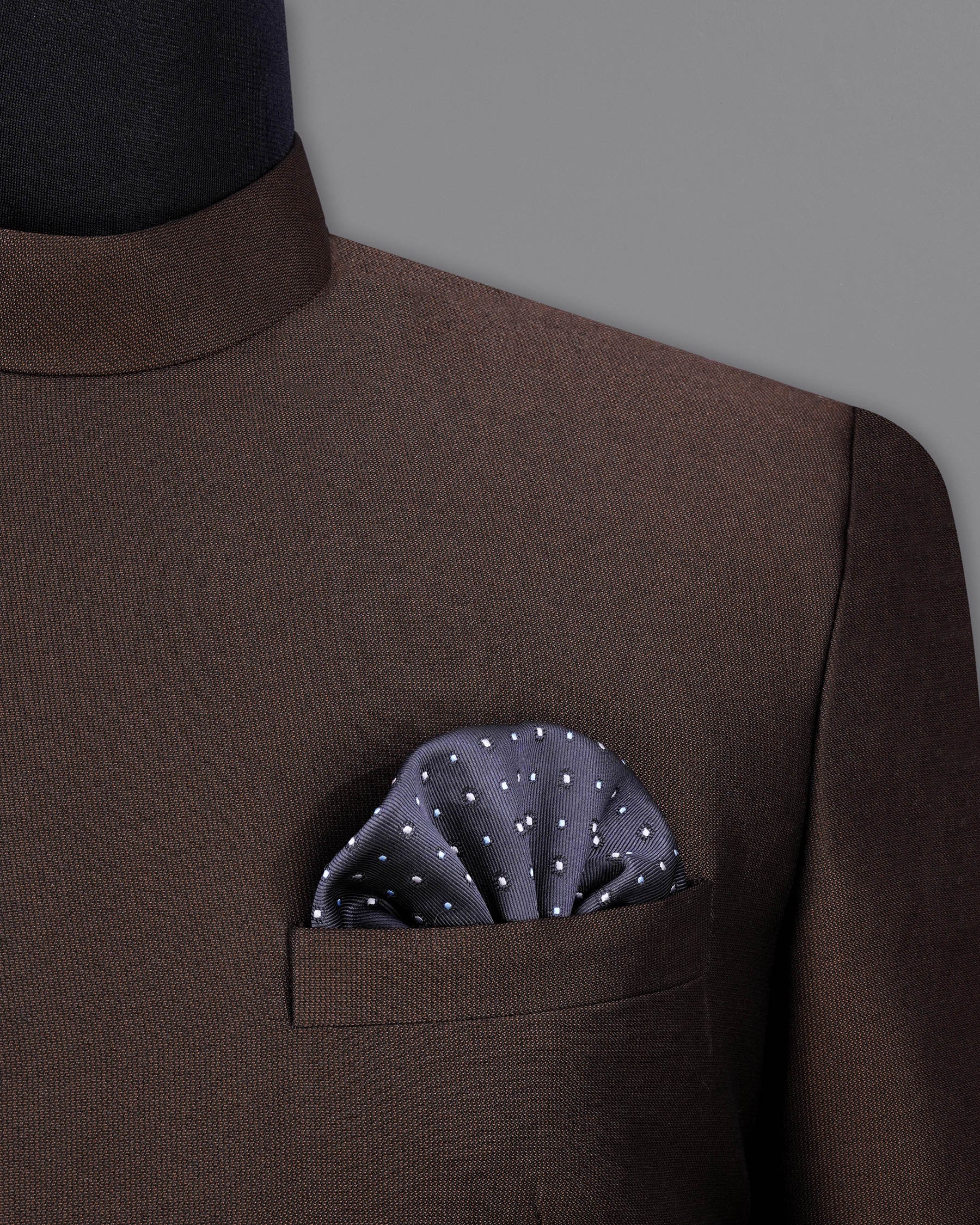 English Walnut Brown Cross Placket Bandhgala Suit