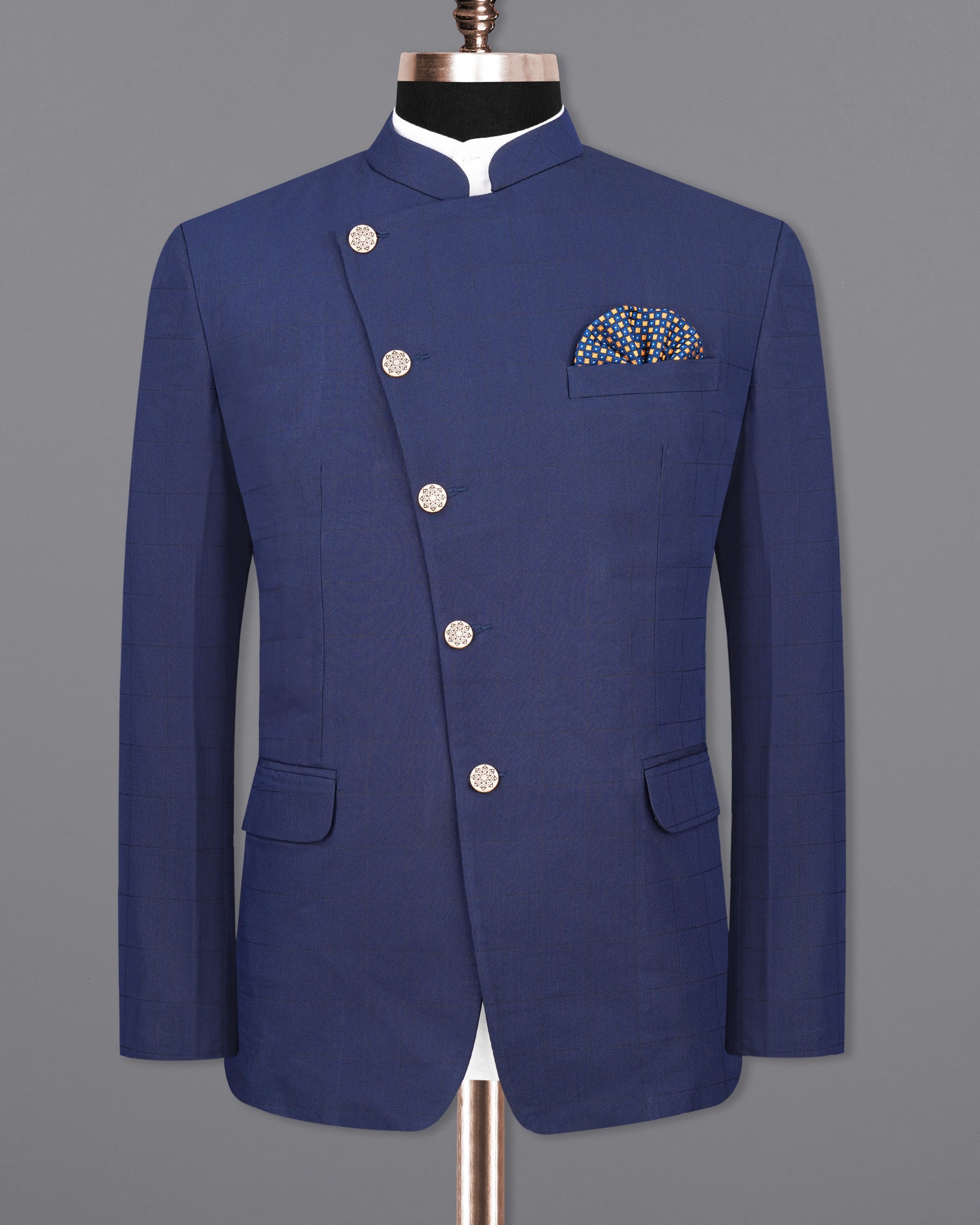 Rhino Blue Cross Placket Bandhgala Suit