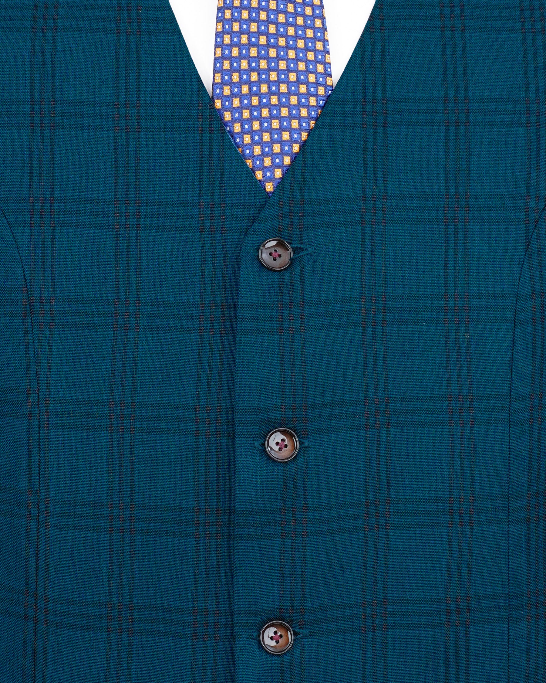 Sapphire Blue With Black Plaid Double Breasted Suit