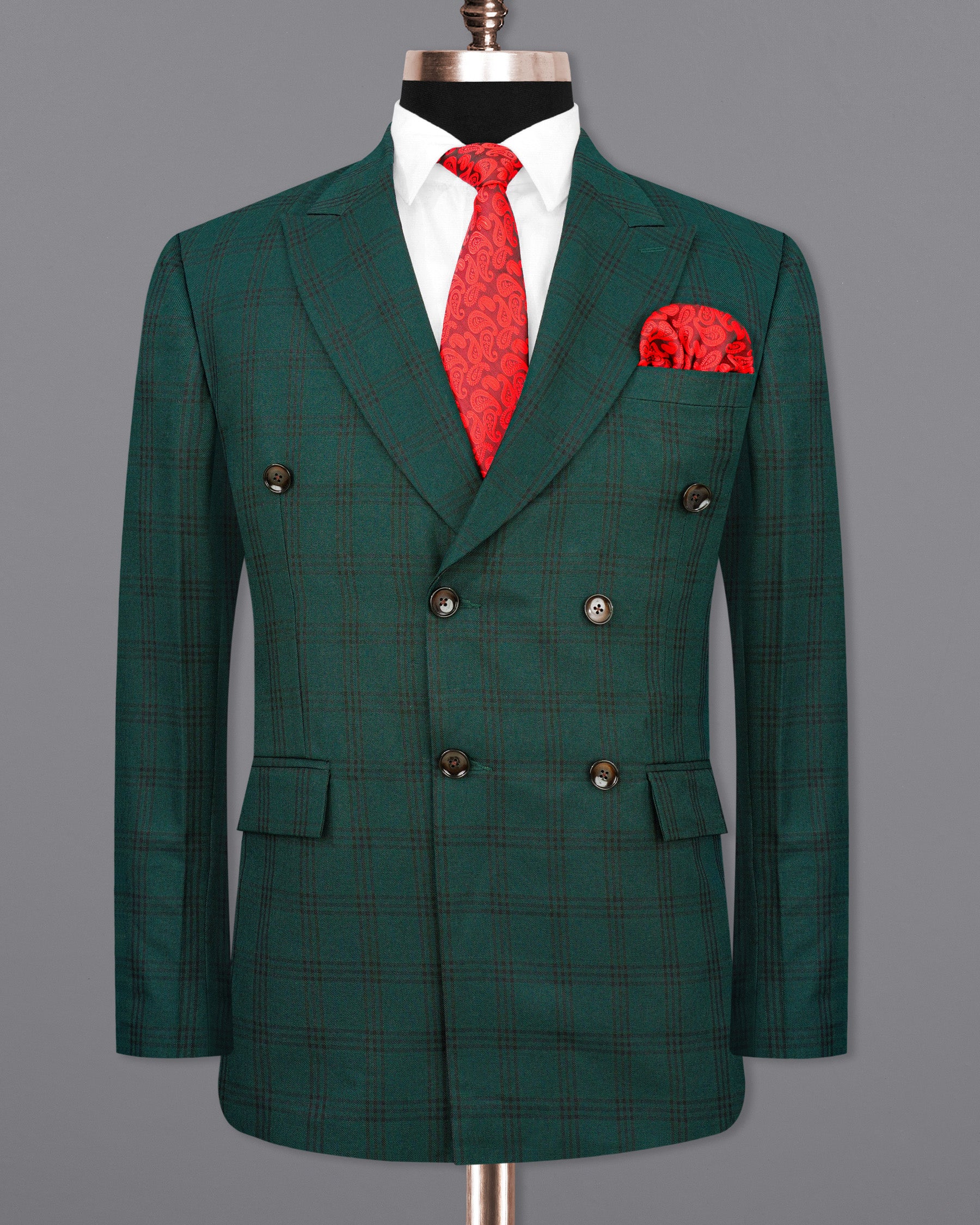 Timber Dark Green With Black Plaid Double Breasted Suit