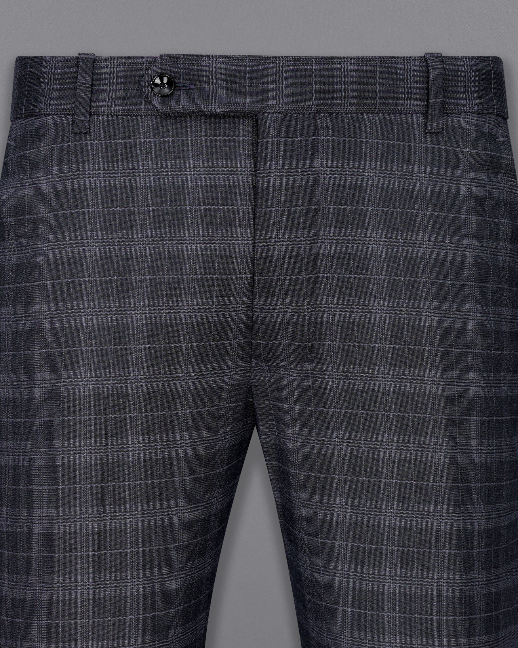 Iridium Dark Gray With Mobster Gray Plaid Cross Placket Bandhgala Suit