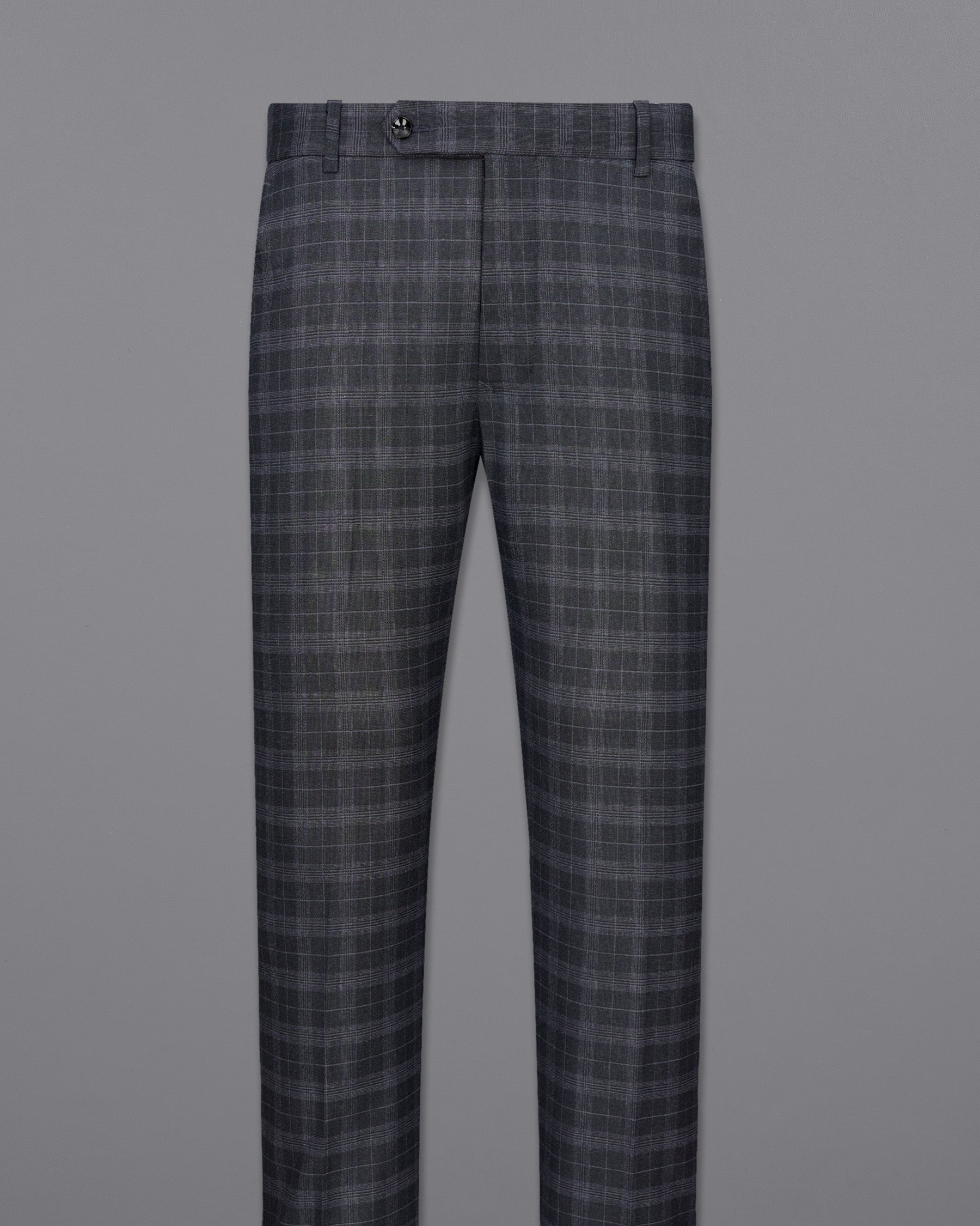 Iridium Dark Gray With Mobster Gray Plaid Cross Placket Bandhgala Suit