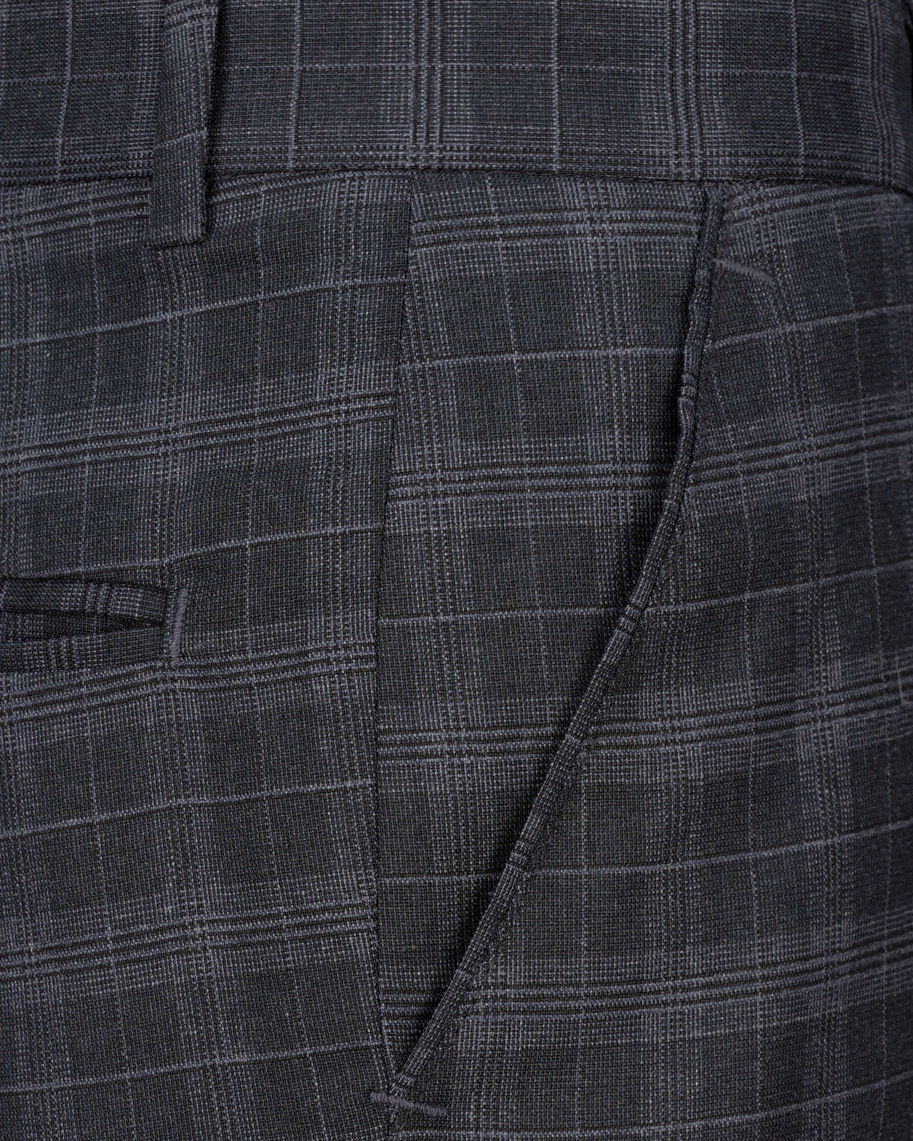 Iridium Dark Gray With Mobster Gray Plaid Cross Placket Bandhgala Suit