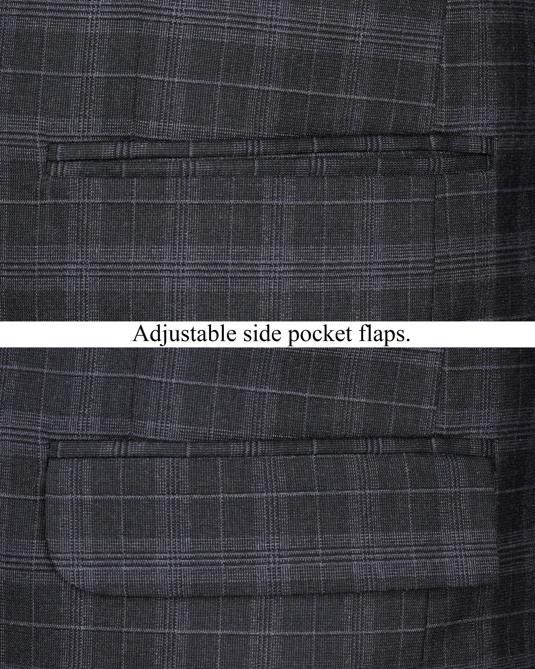 Iridium Dark Gray With Mobster Gray Plaid Cross Placket Bandhgala Suit