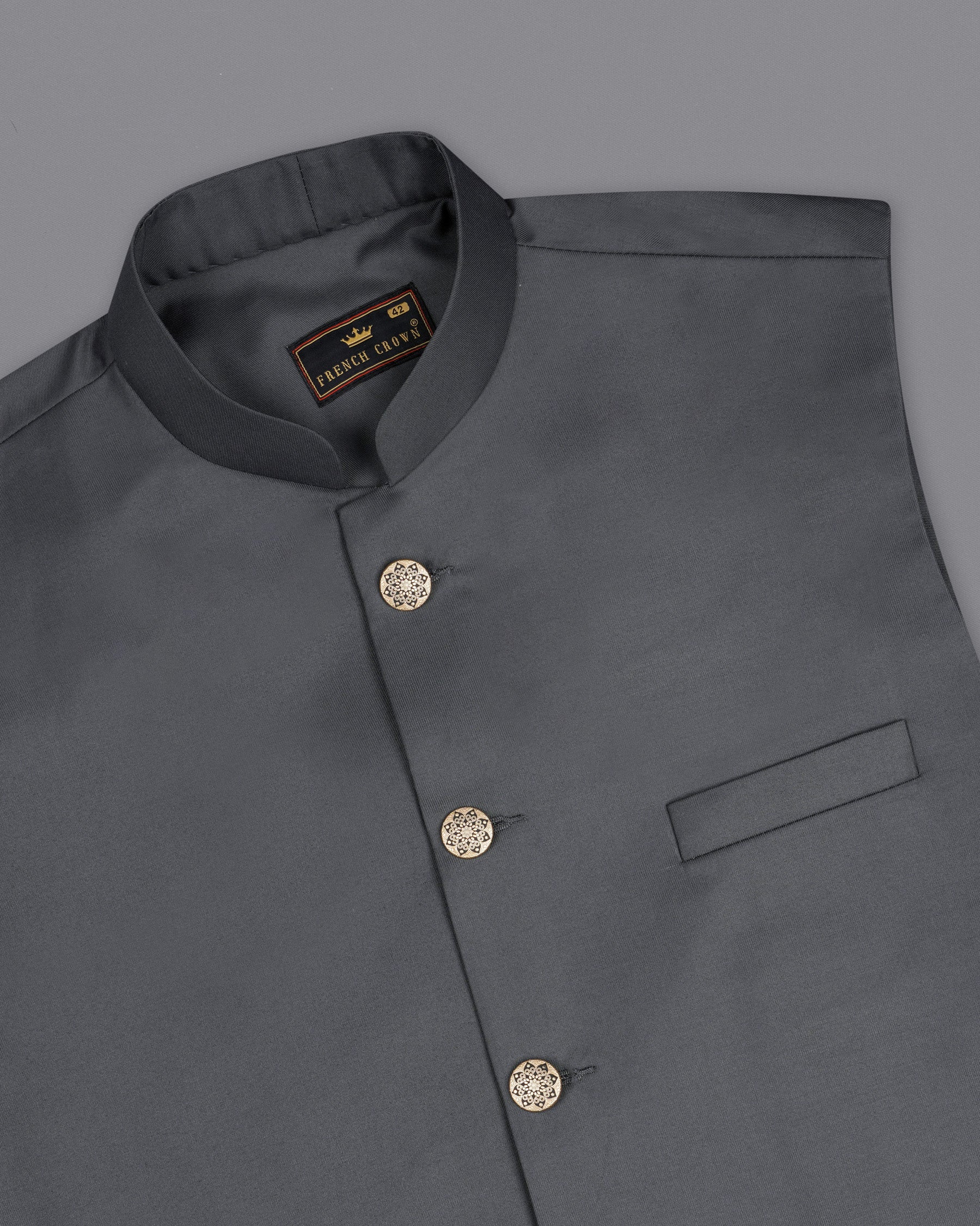 Vampire Gray Cross Placket Bandhgala Suit