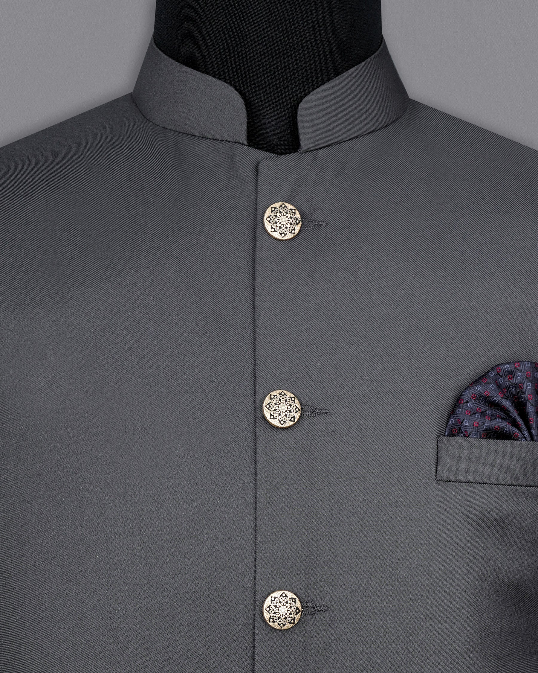 Vampire Gray Cross Placket Bandhgala Suit