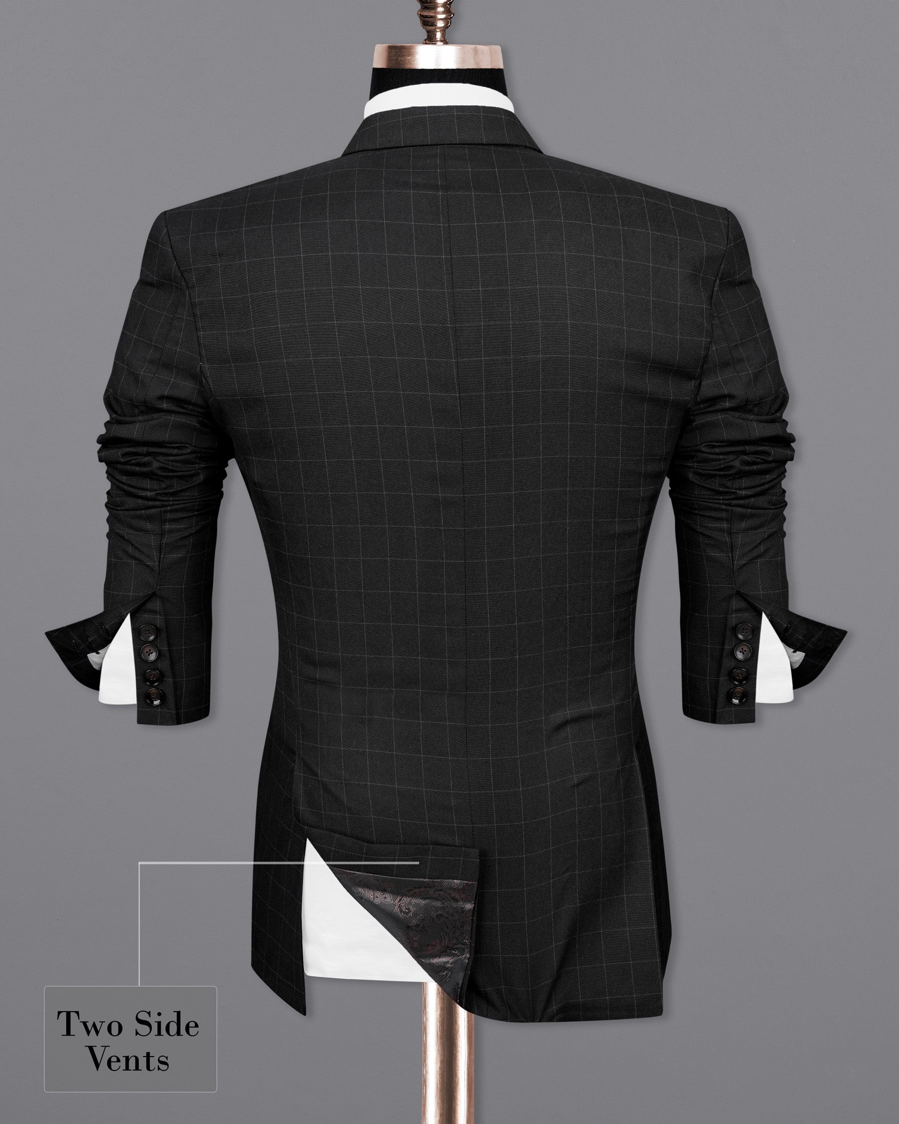 Zeus Black Checks-Plaid Premium Terry Rayon Double-Breasted-Suits