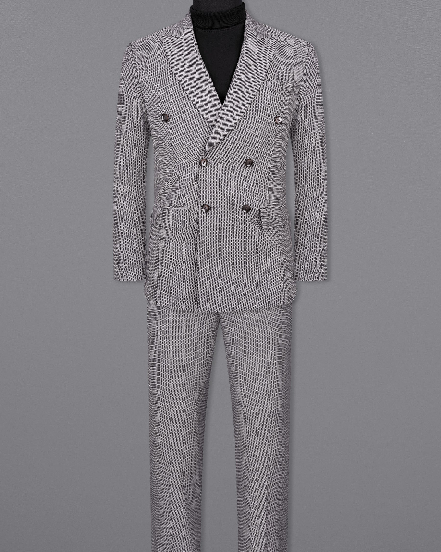 Pale Slate Gray and Black Premium Cotton Double Breasted Suit