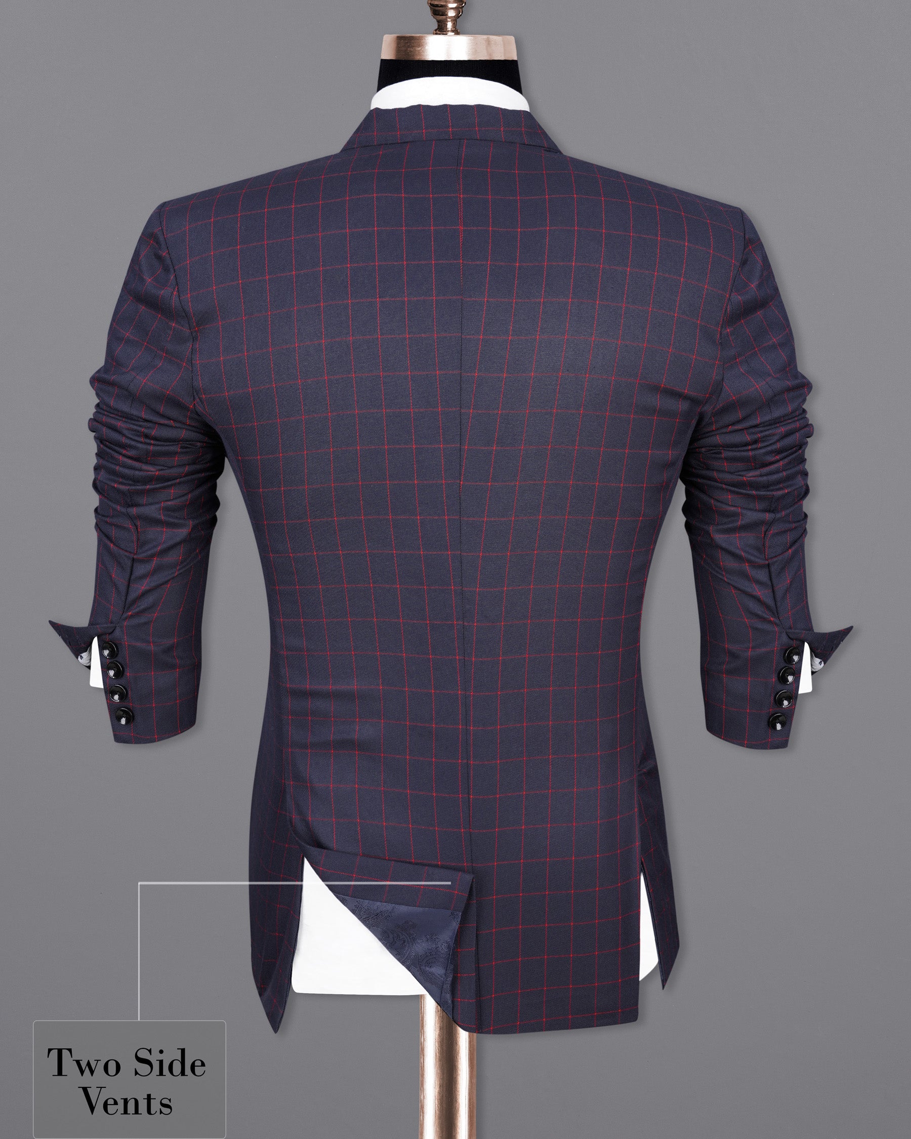 Charcoal Navy Blue Windowpane Single Breasted Suit