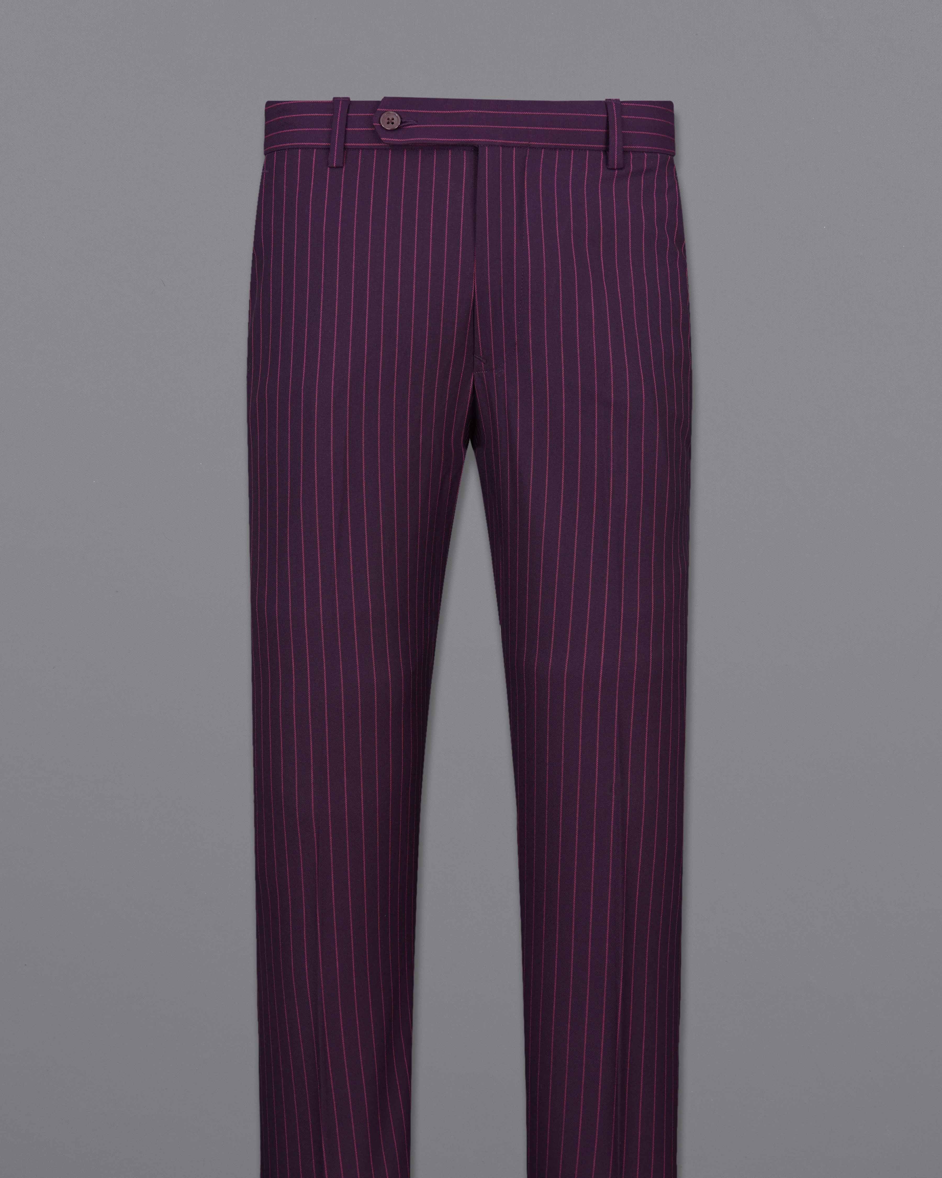 Tolopea Purple with Byzantium Pink Striped Cross Placket Bandhgala Designer Suit