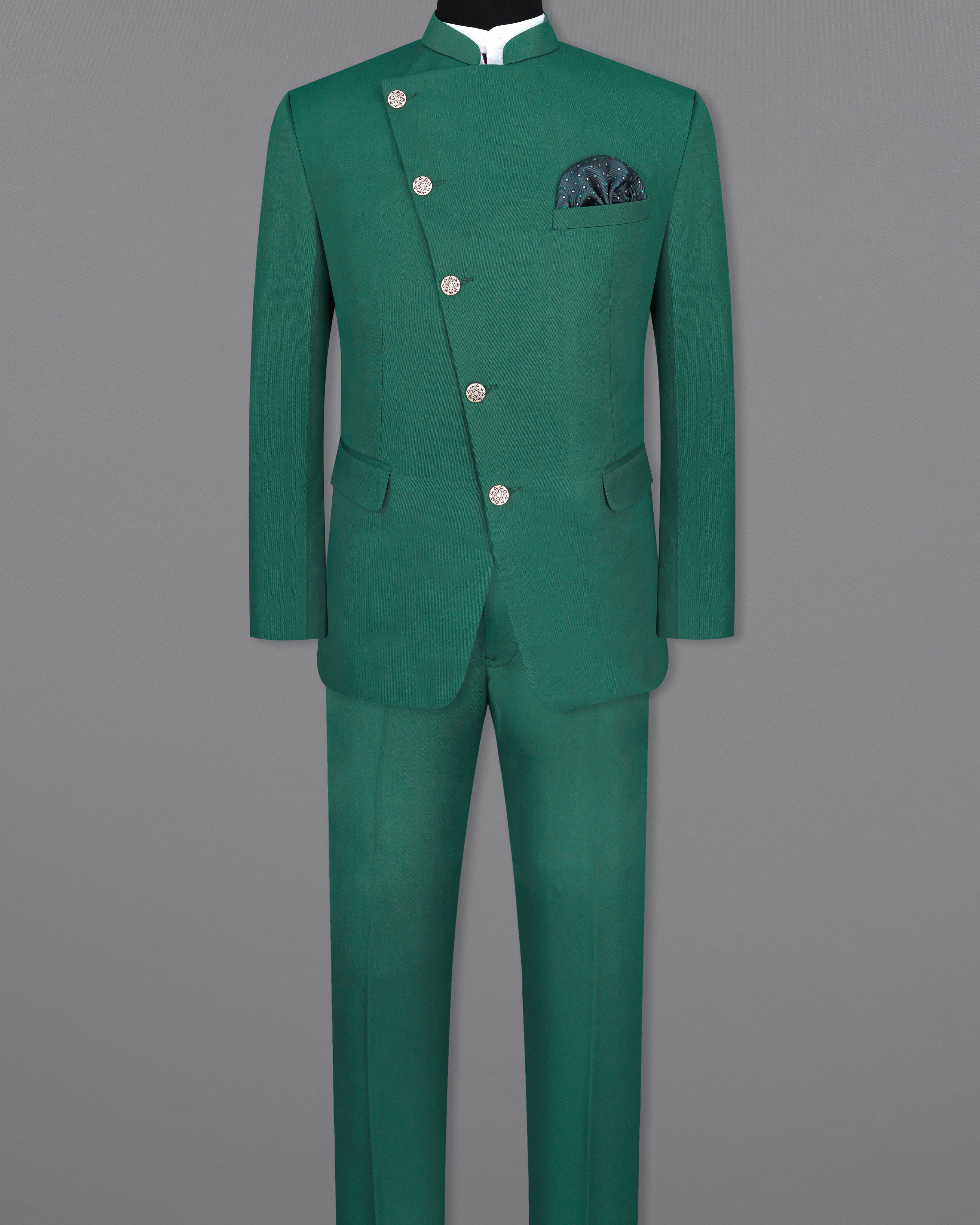 Stromboli Green Cross Placket Bandhgala Suit