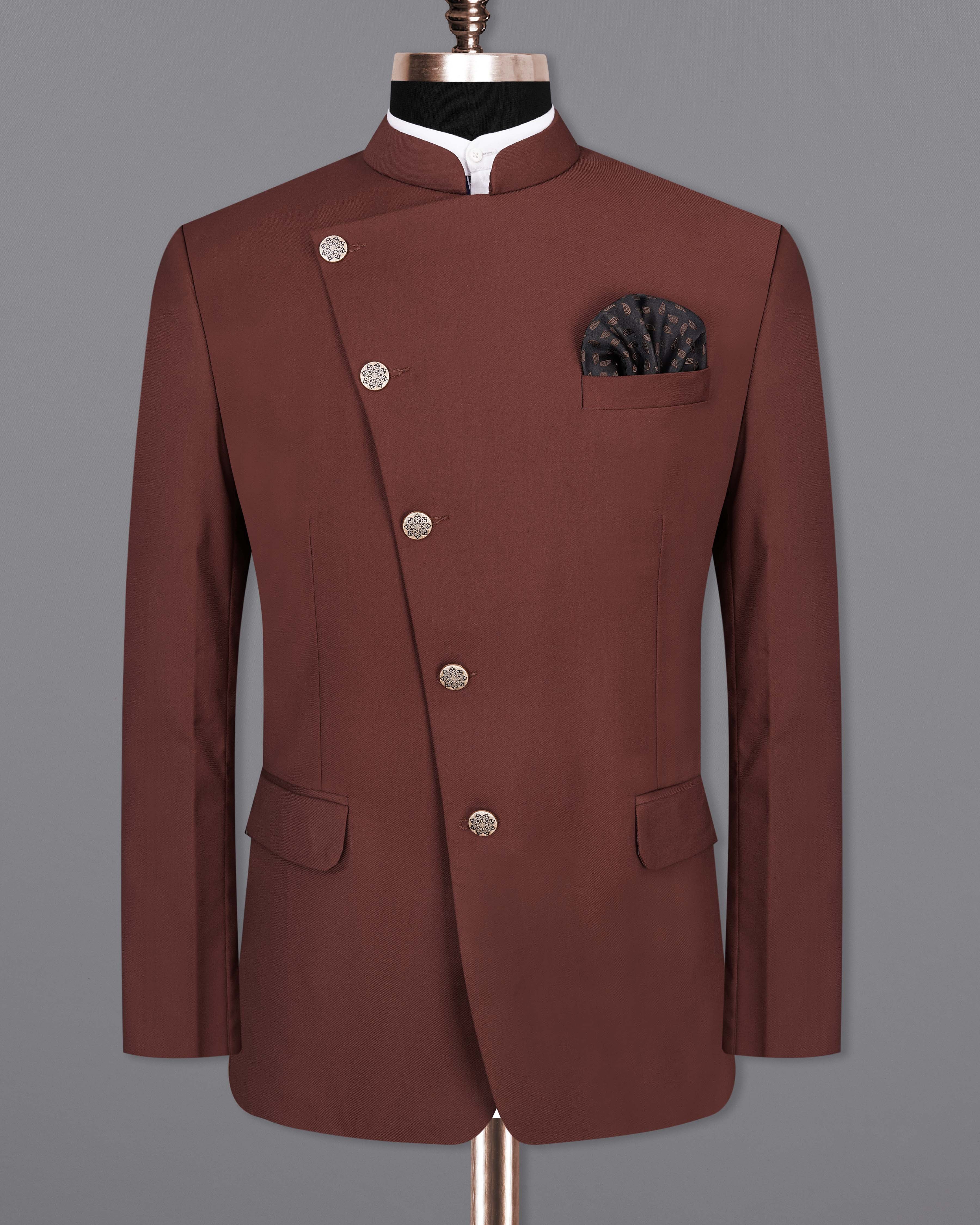 Lonestar Brown Cross Placket Bandhgala Suit