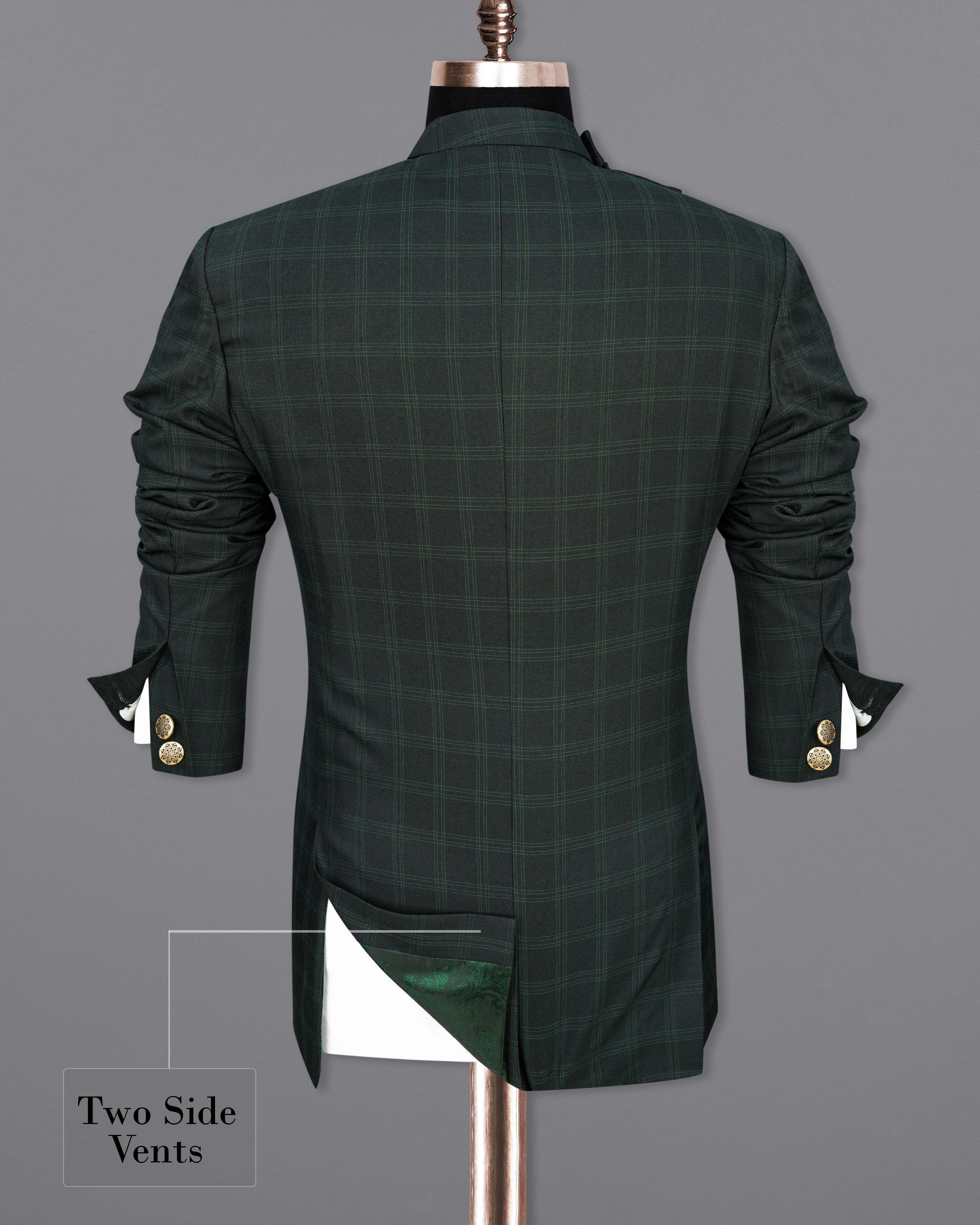 Zeus Green Plaid Cross Placket Bandhgala Suit