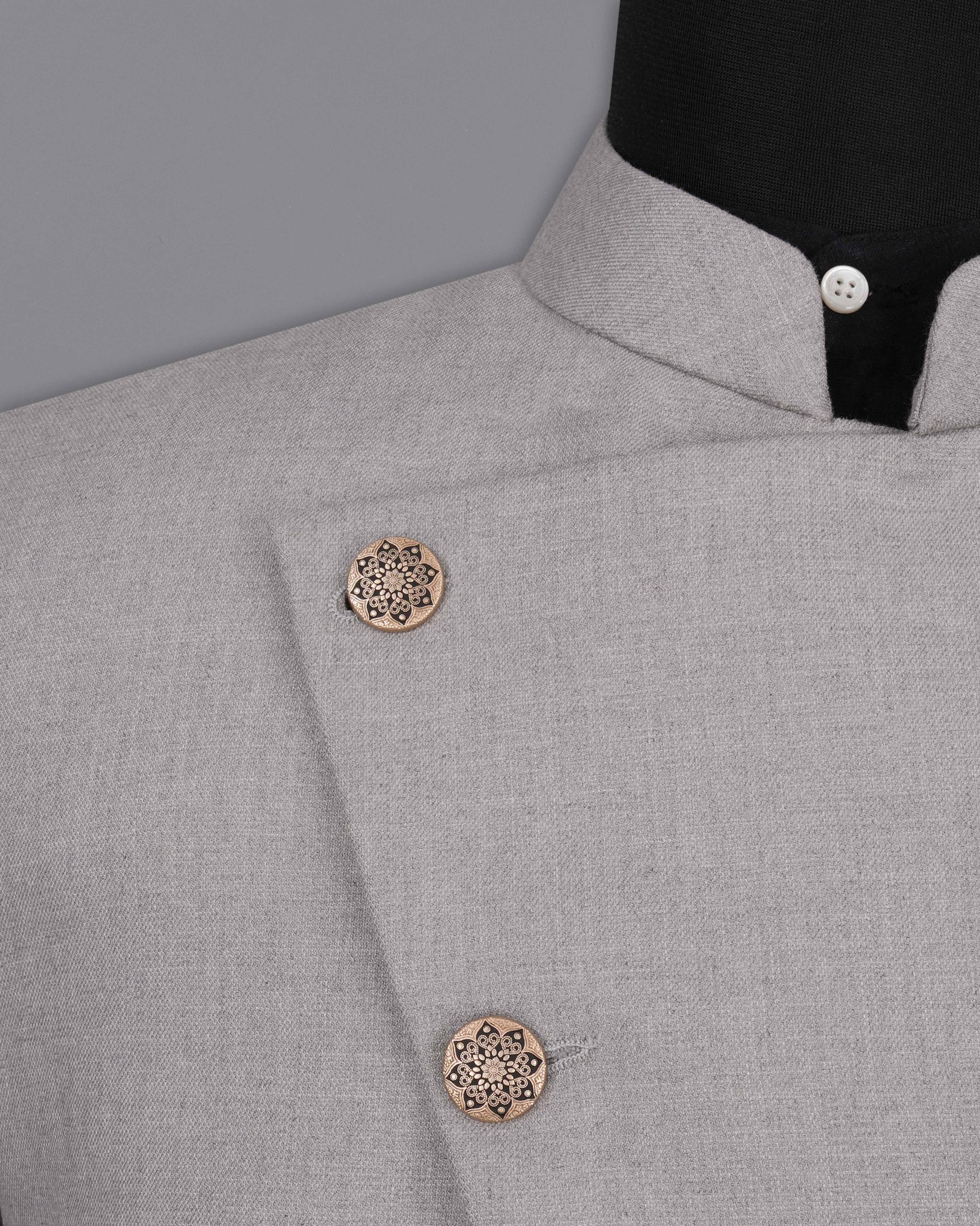 Spun Pearl Gray Cross Placket Bandhgala Suit