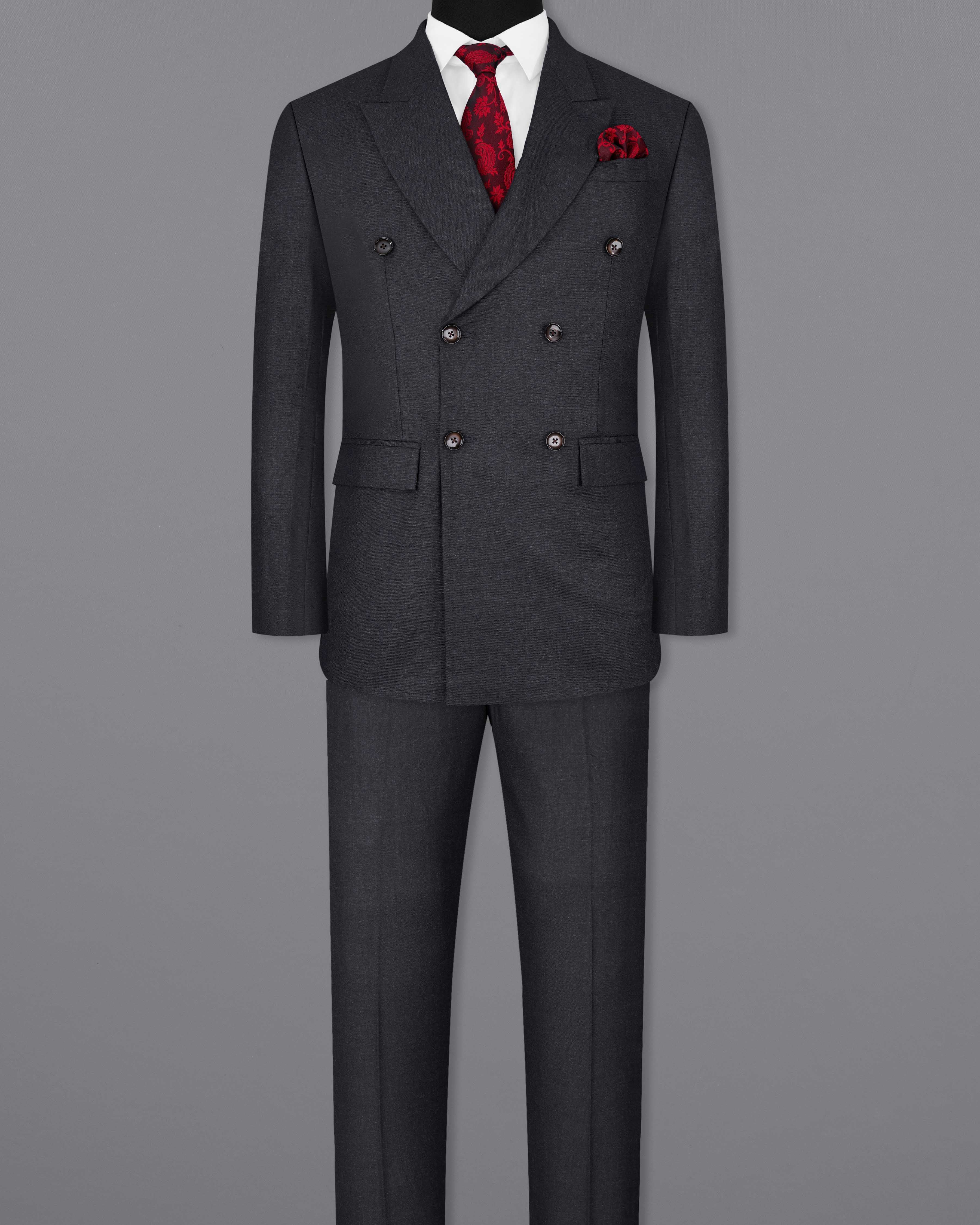 Mirage Black Textured Premium Terry Rayon Double-Breasted-Suits