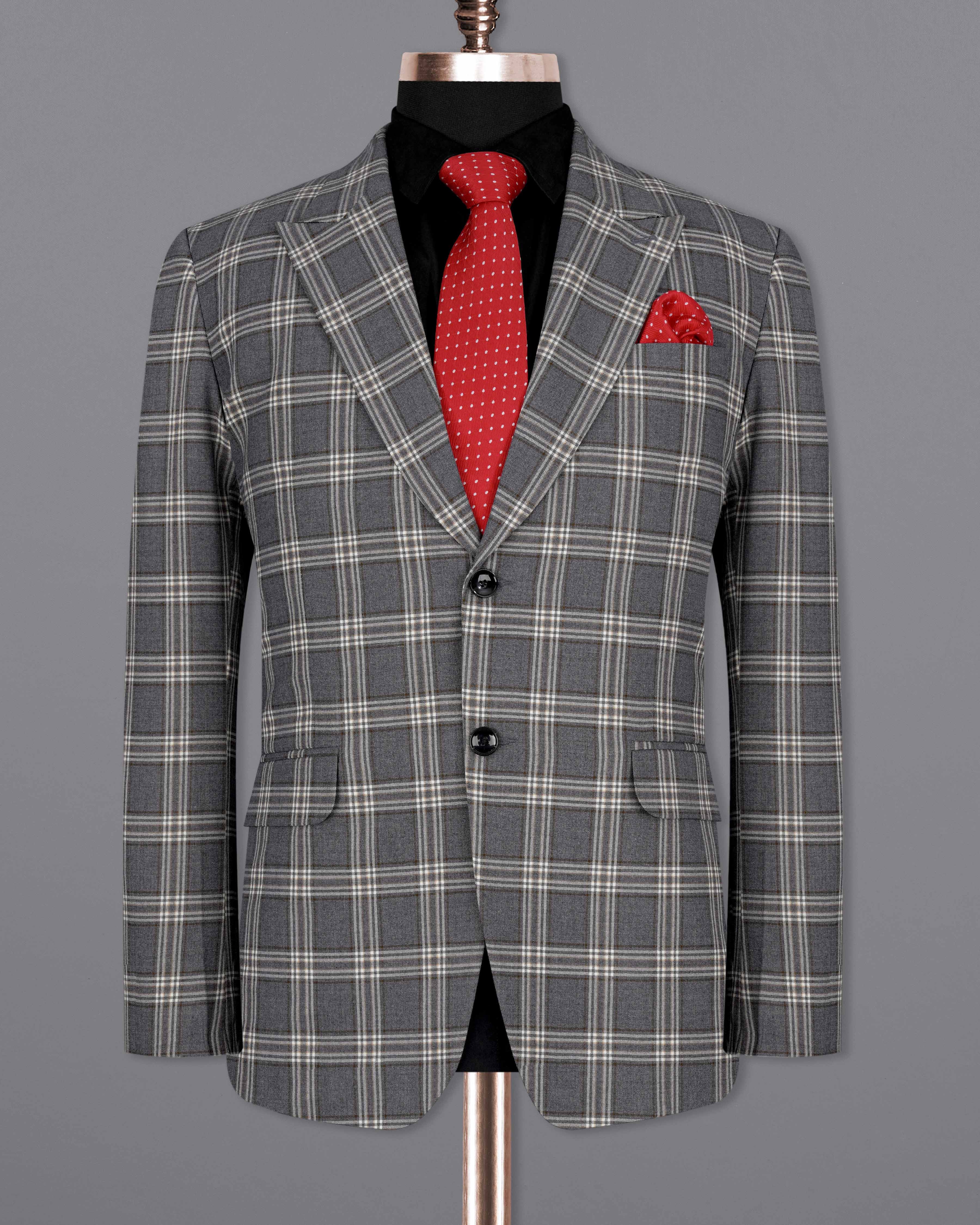 Smoky Gray Plaid Single Breasted Suit