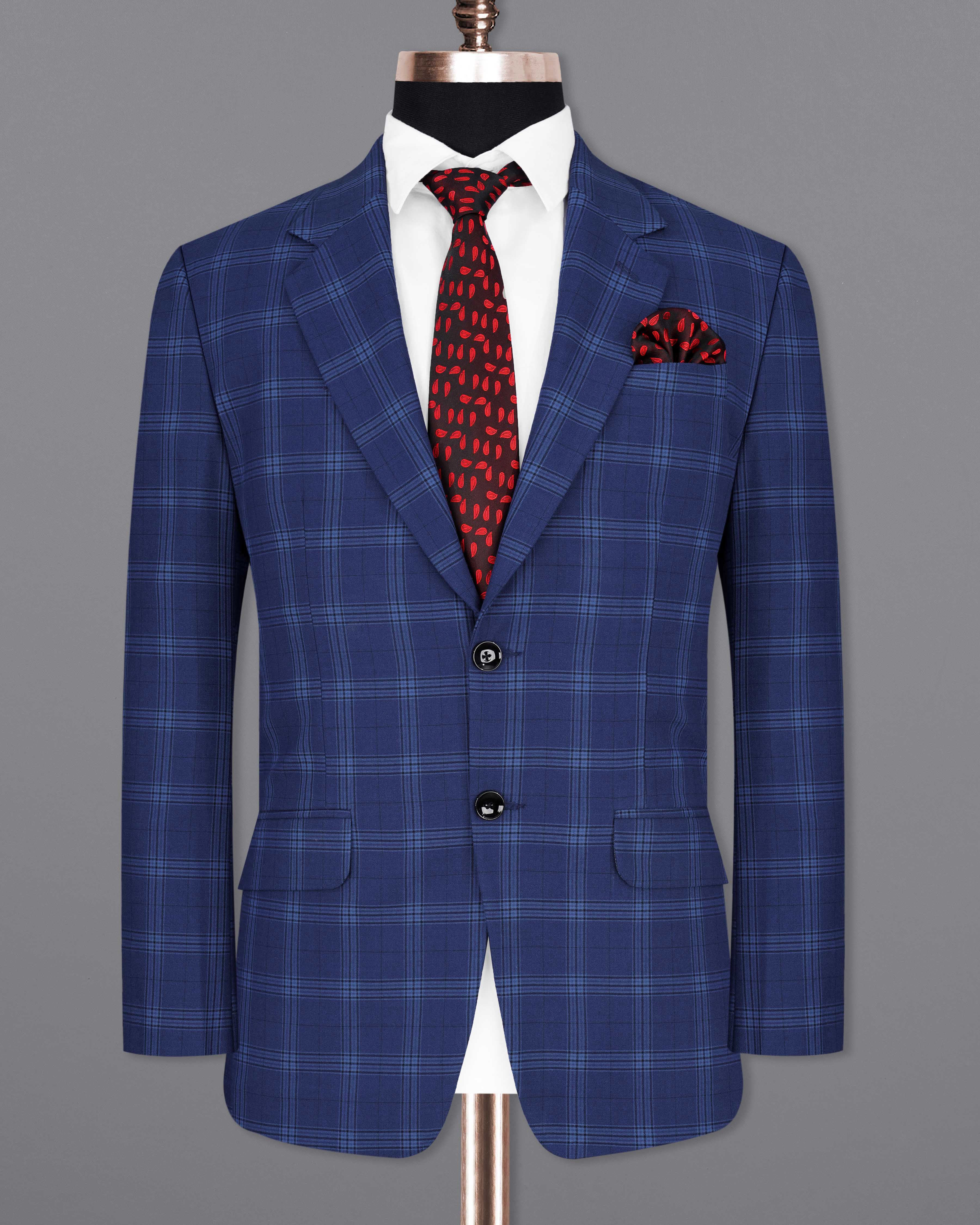 Rhino Blue Plaid Single Breasted Suit