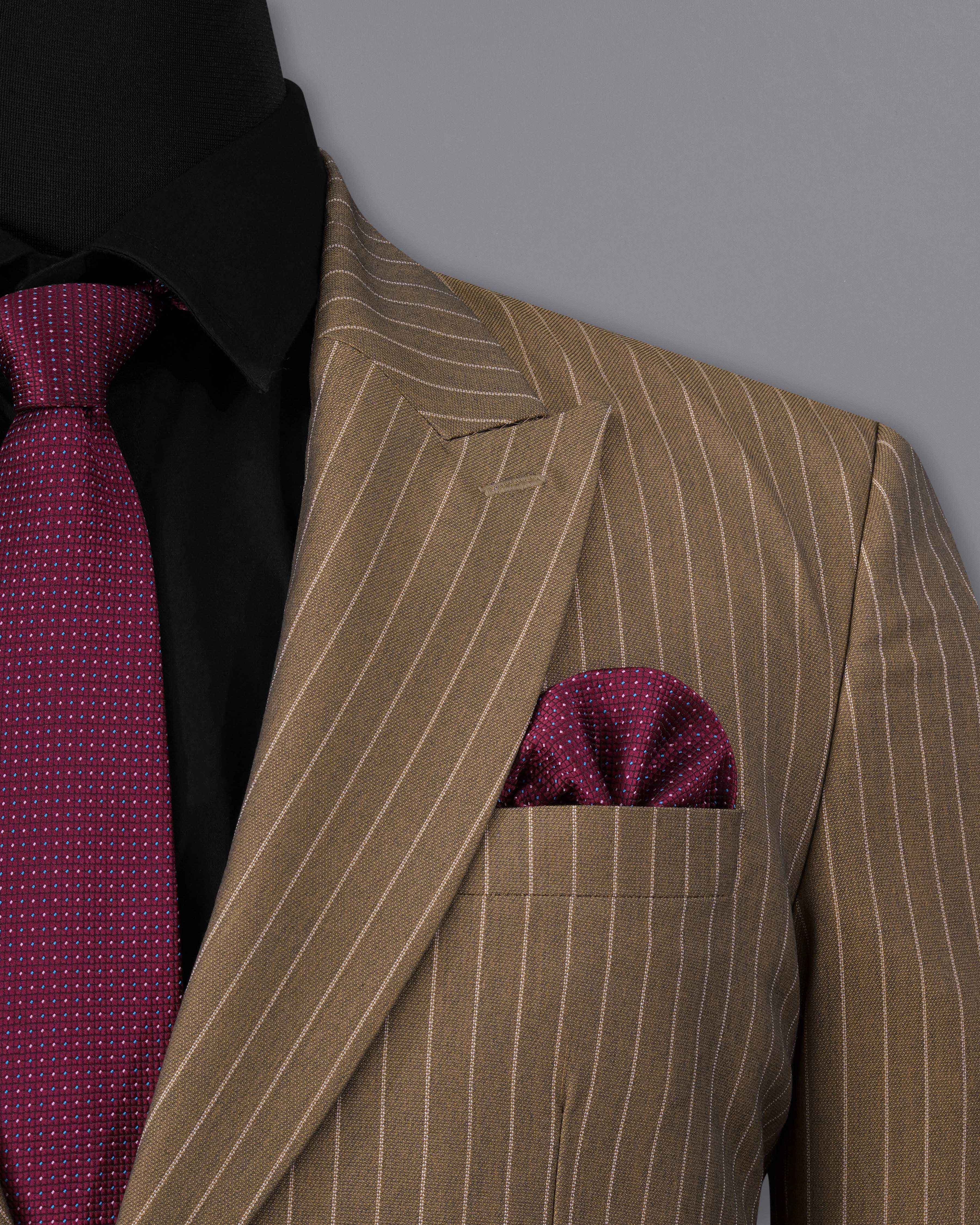 Mocha Brown Striped Single Breasted Suit