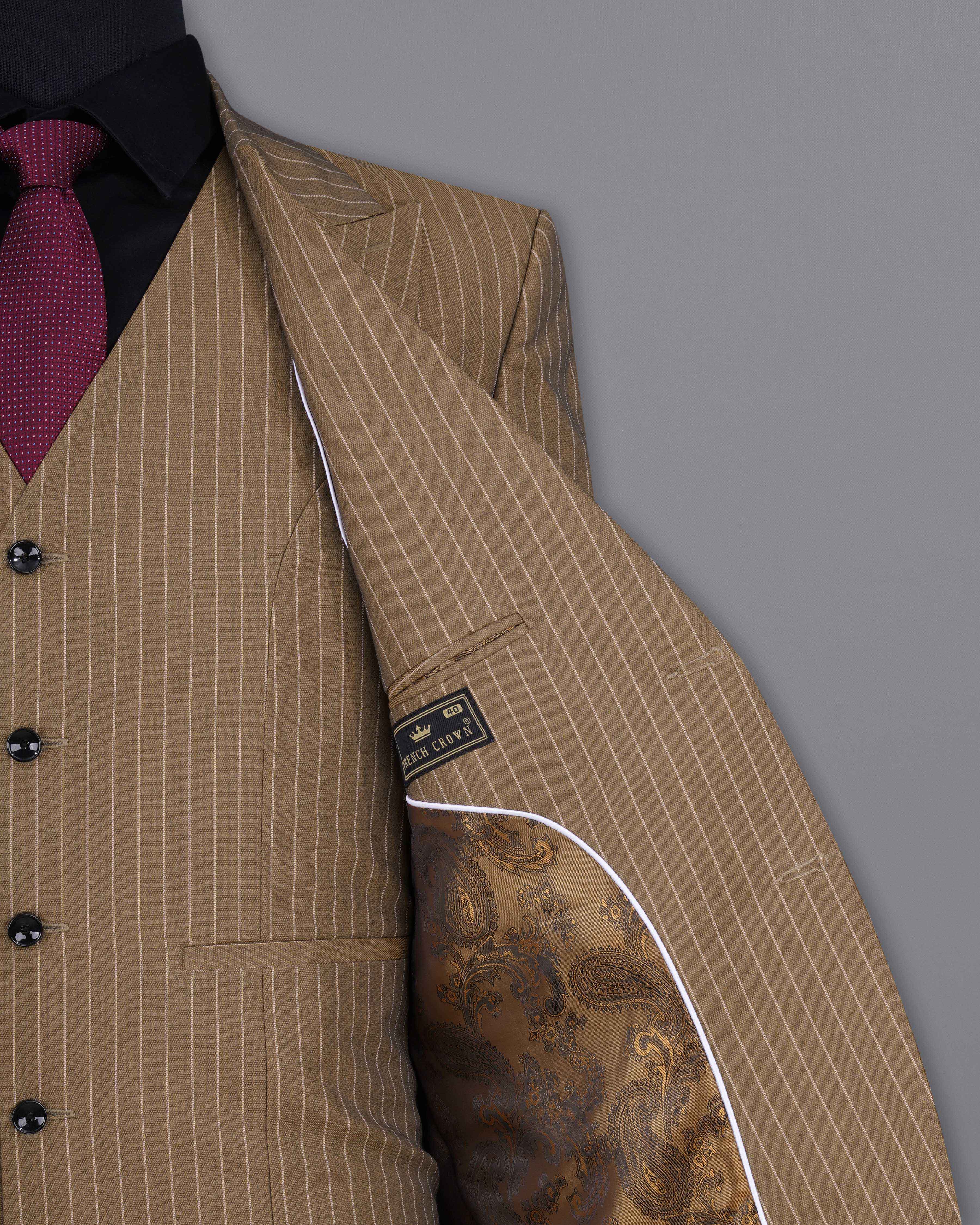 Mocha Brown Striped Single Breasted Suit