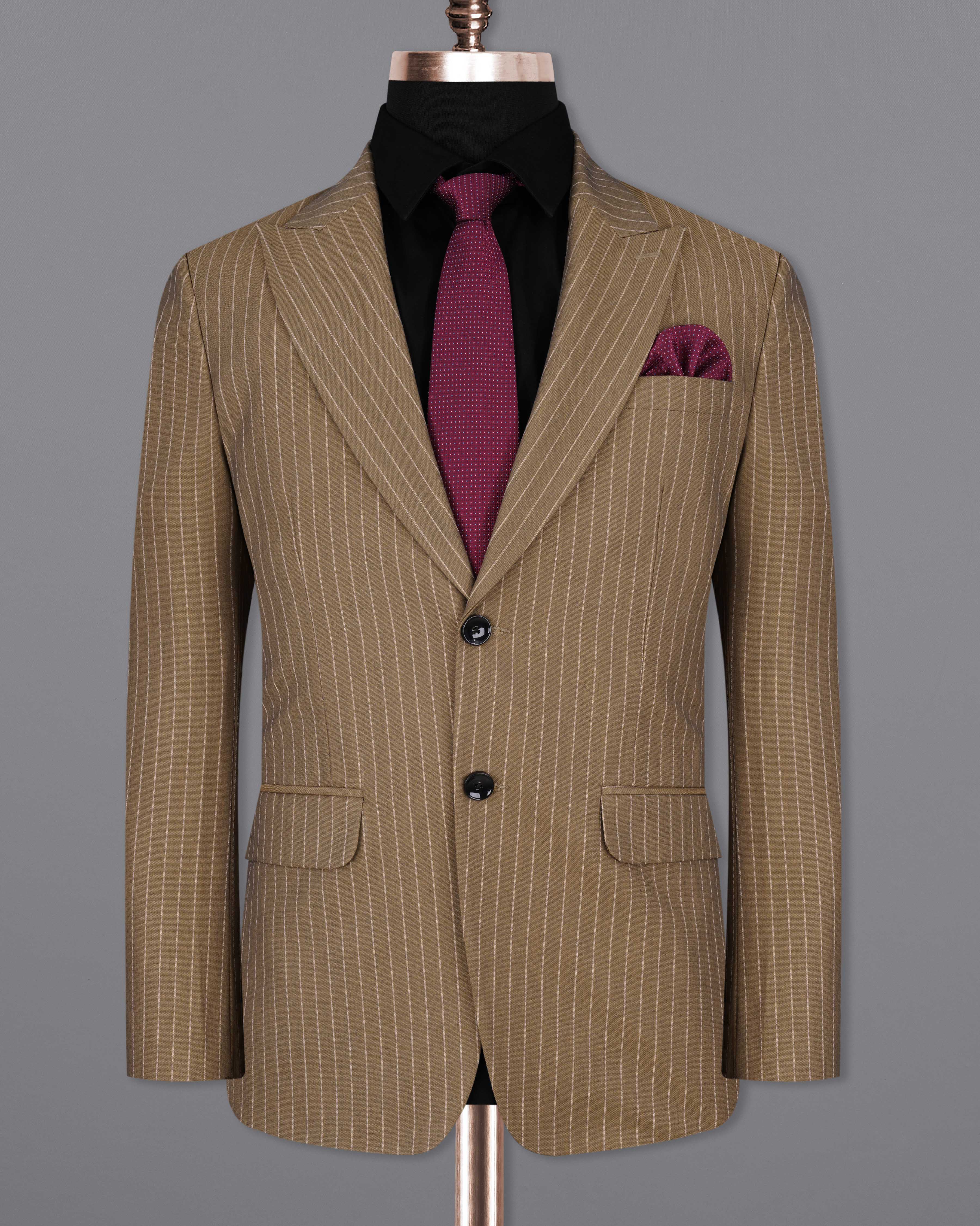 Mocha Brown Striped Single Breasted Suit