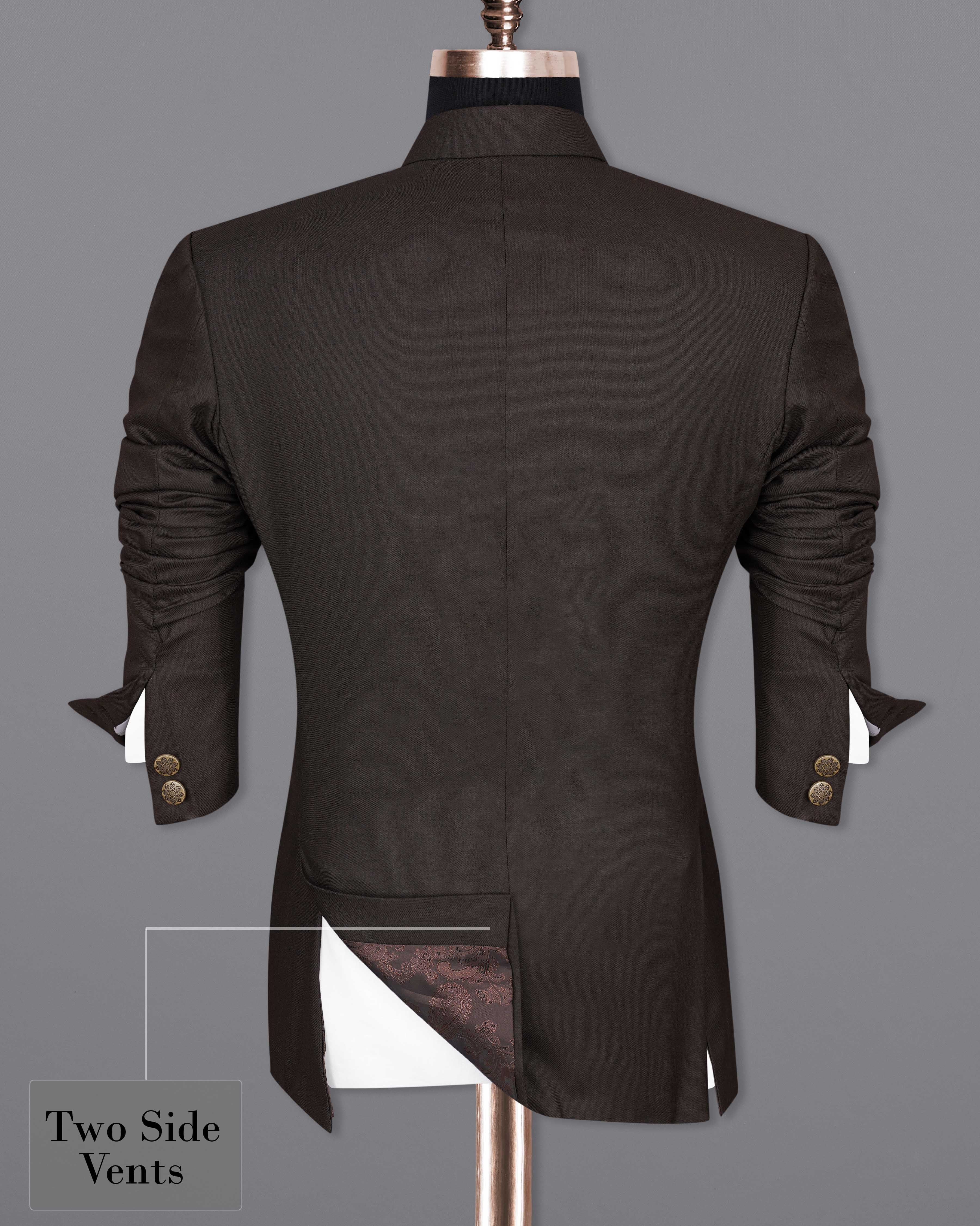 Baltic Sea Brown Cross Placket Bandhgala Suit