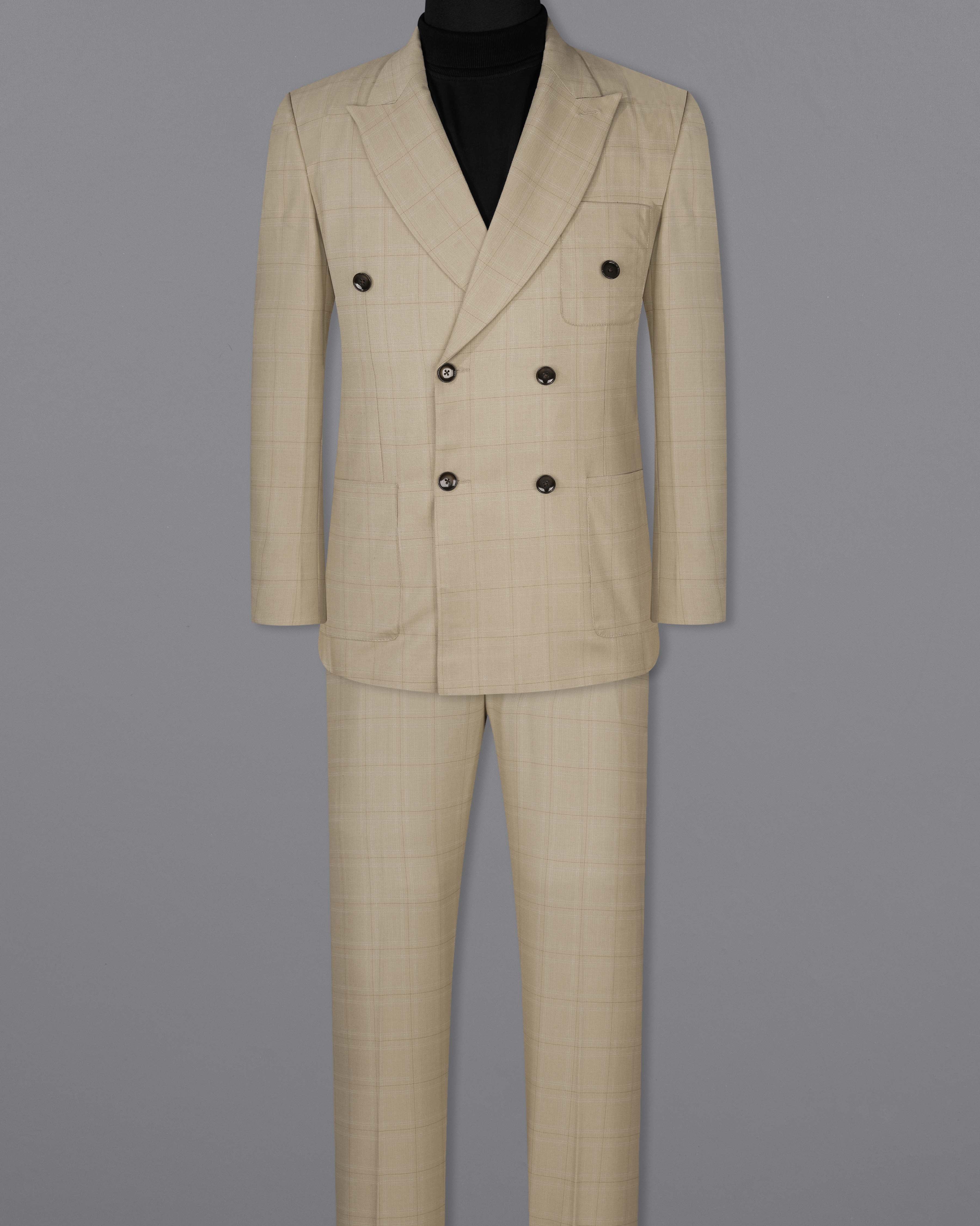 Bronco Cream Windowpane Double Breasted Sports Suit