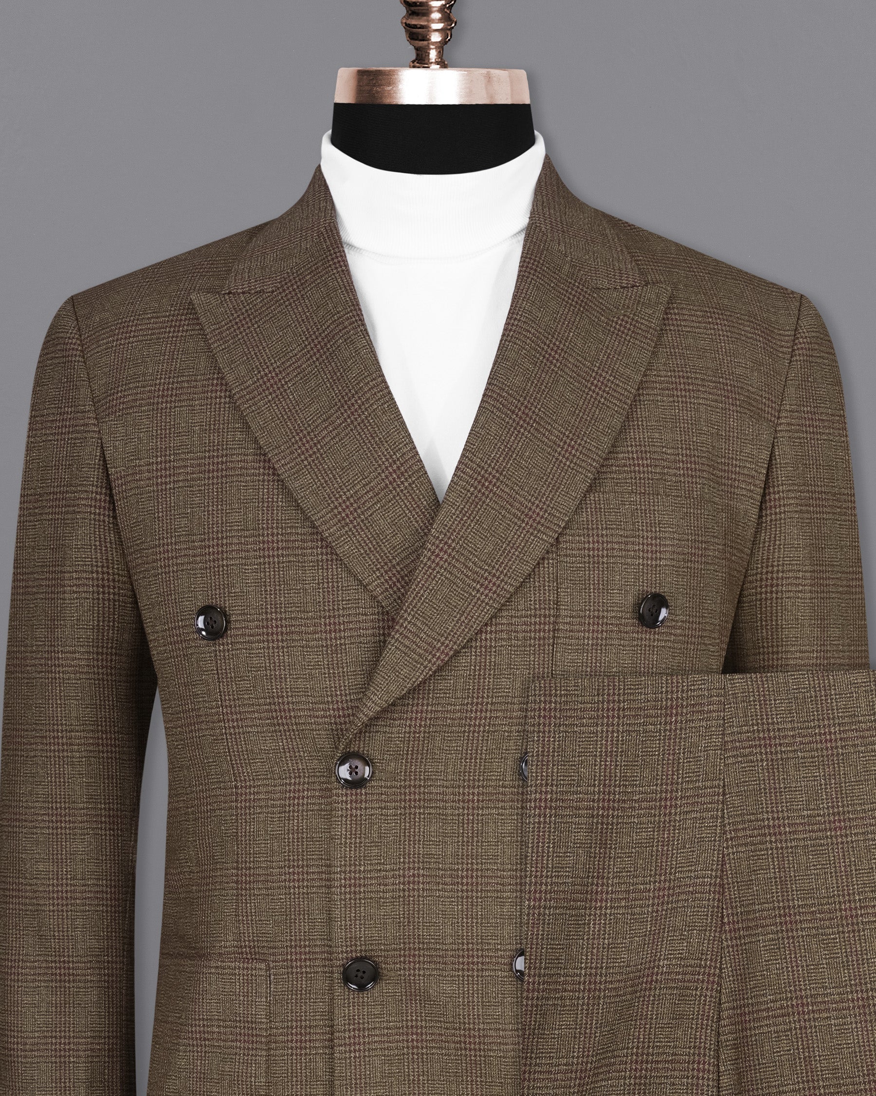 Hemlock Brown Plaid Double Breasted Wool Sports Suit