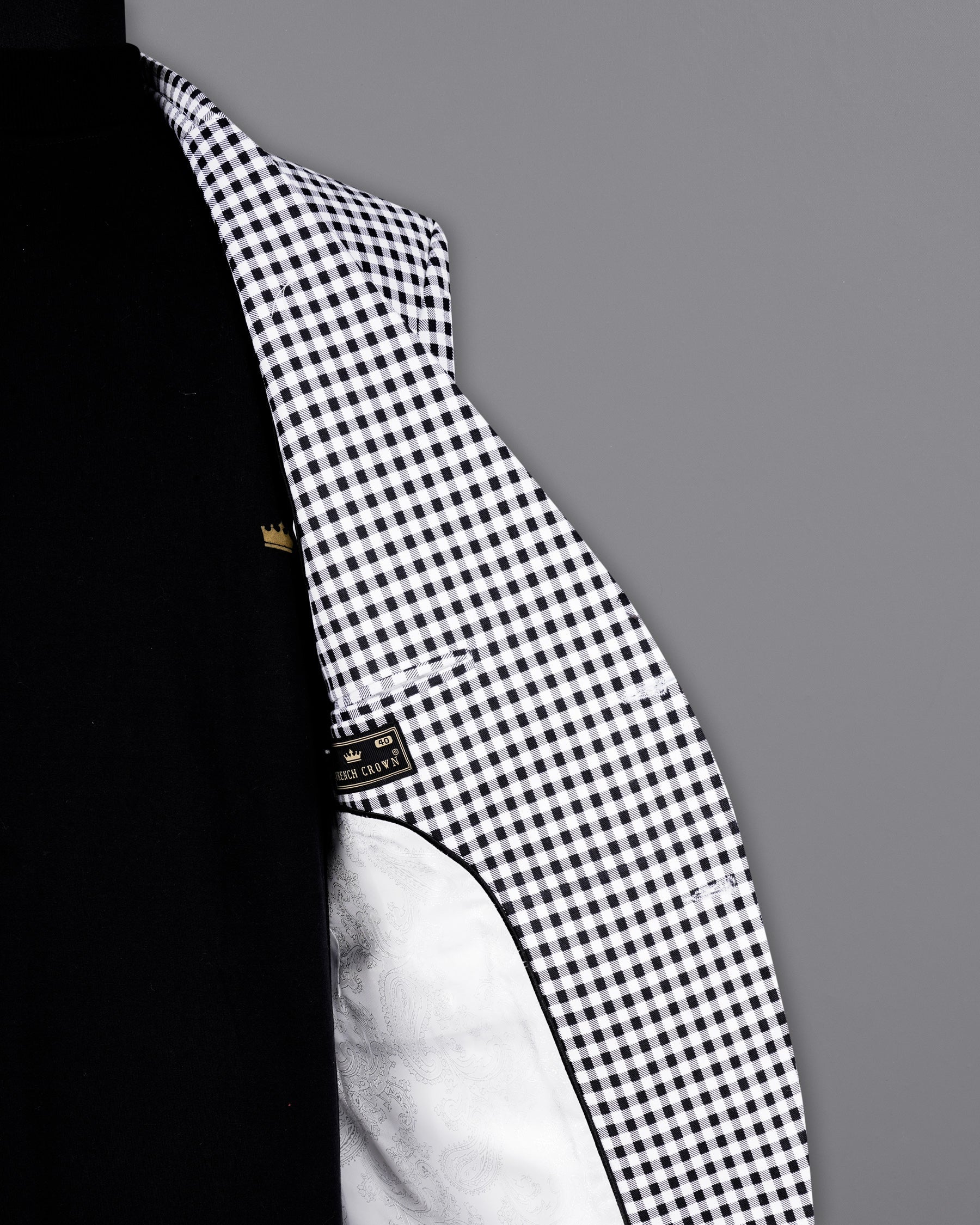 White and Black Mini Checkered Single Breasted Suit