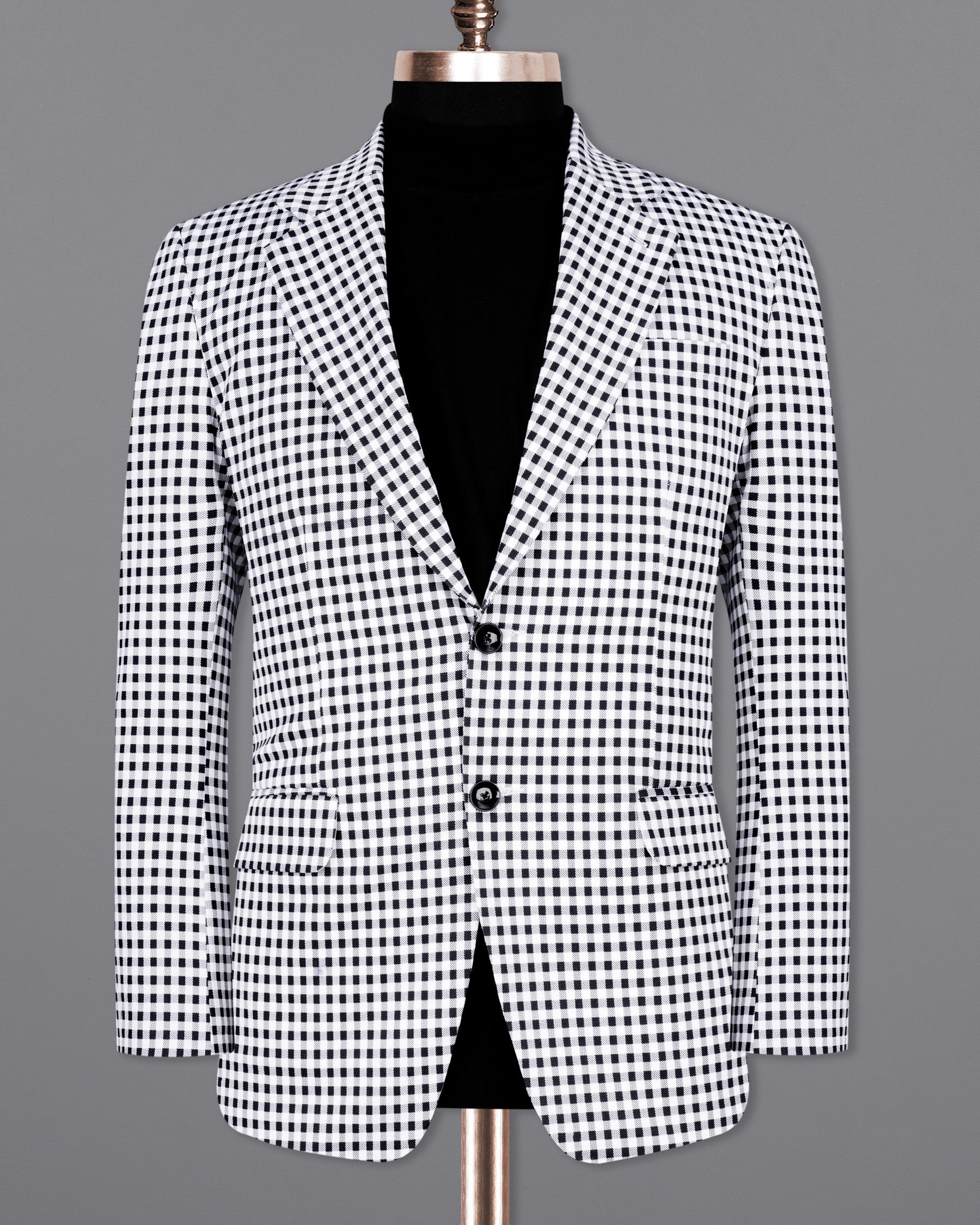 White and Black Mini Checkered Single Breasted Suit