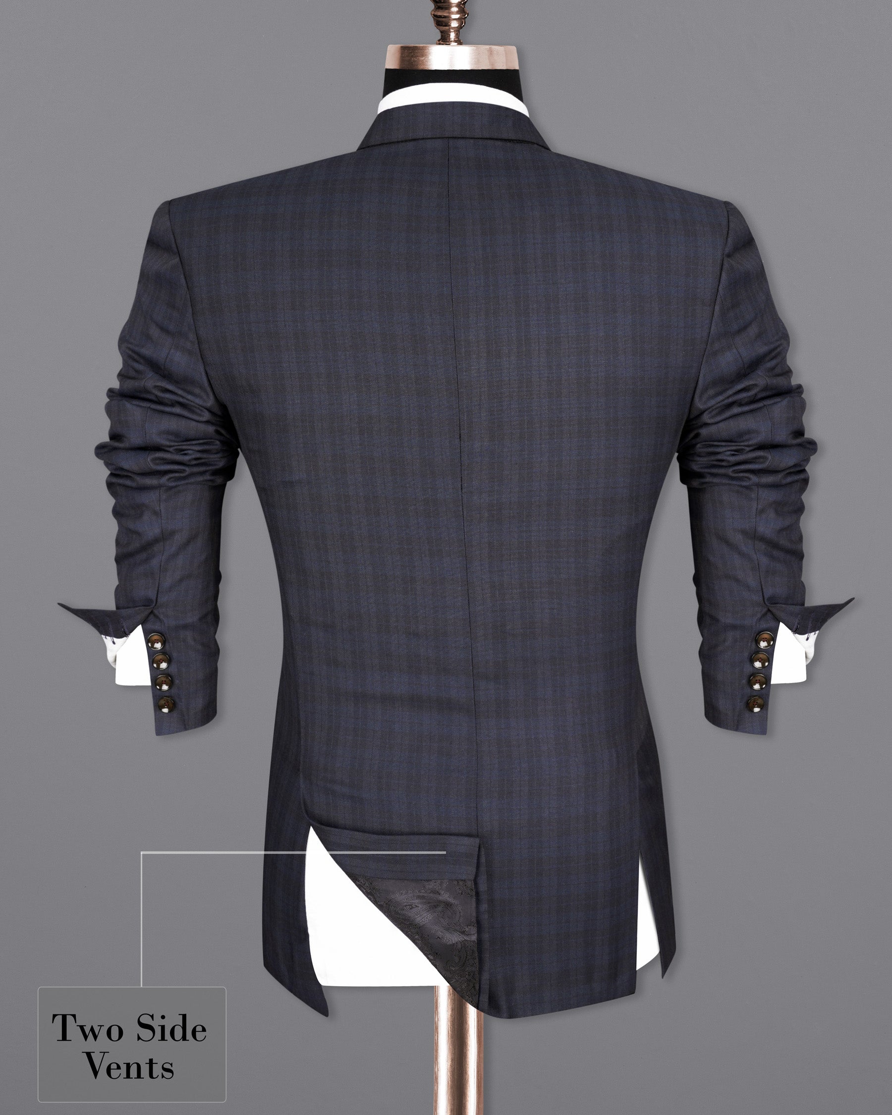 Cloud Burst Navy Blue with Iridium Gray Plaid Double Breasted Suit