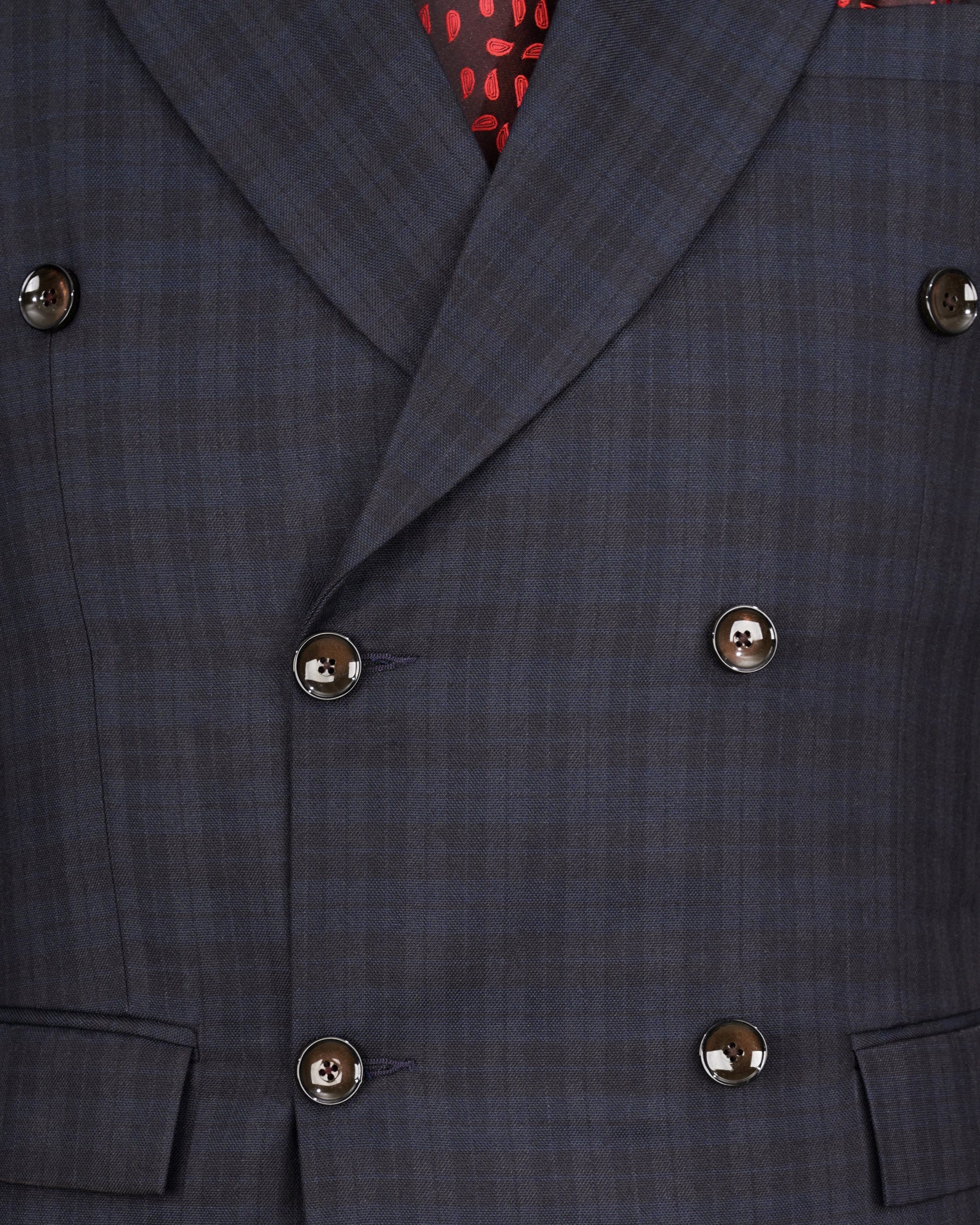 Cloud Burst Navy Blue with Iridium Gray Plaid Double Breasted Suit