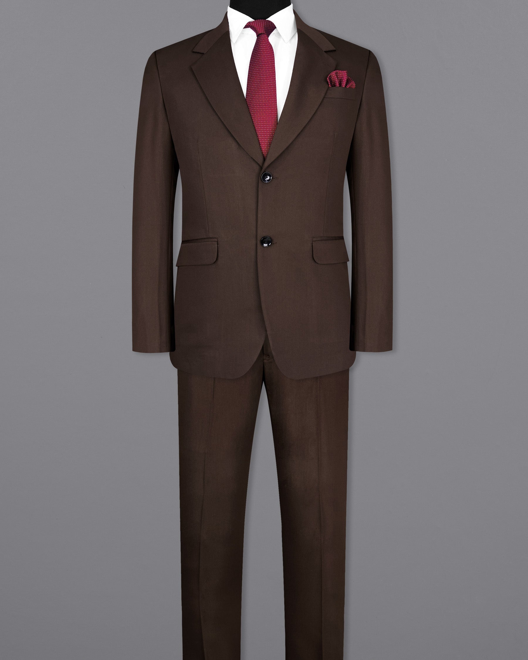 Bistre Solid Brown Single Breasted Suit