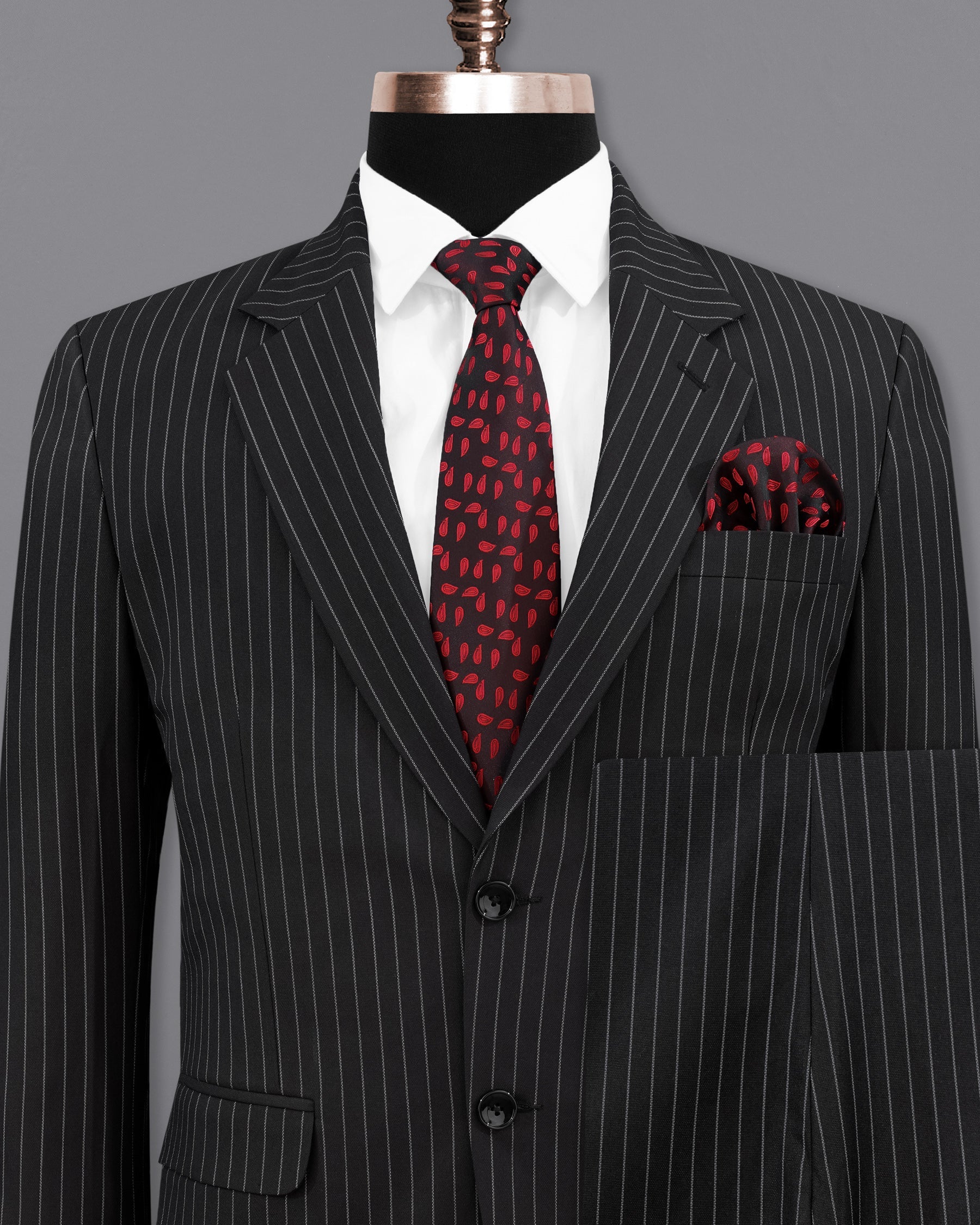 Jade Black Striped Single Breasted Suit
