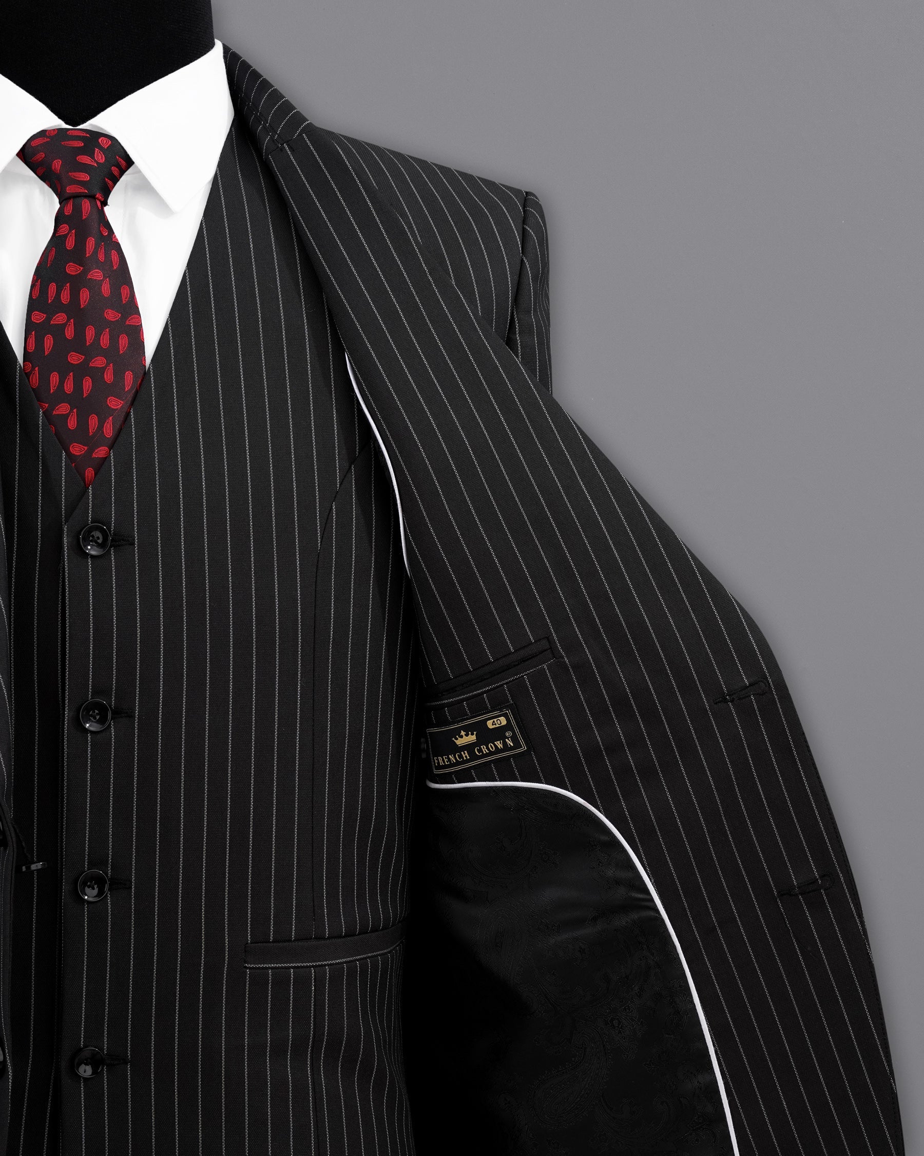 Jade Black Striped Single Breasted Suit