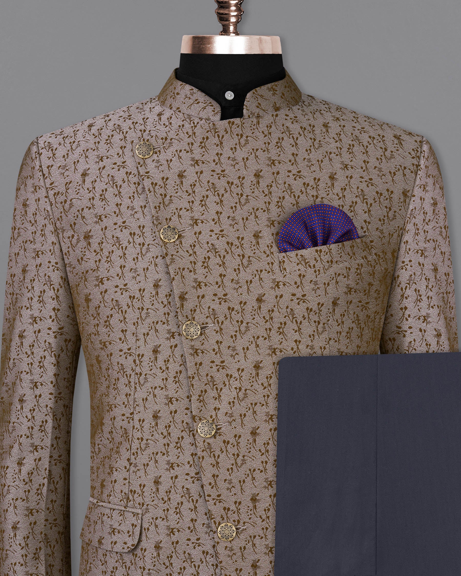 Bronzetone Ditzy Textured Cross Placket Bandhgala Suit