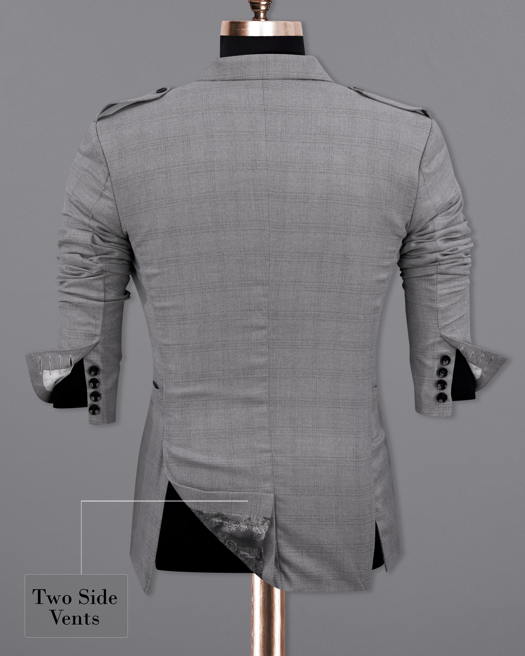 Stack Steel Color Double Breasted Subtle Plaid Designer Suit with Belt Closure
