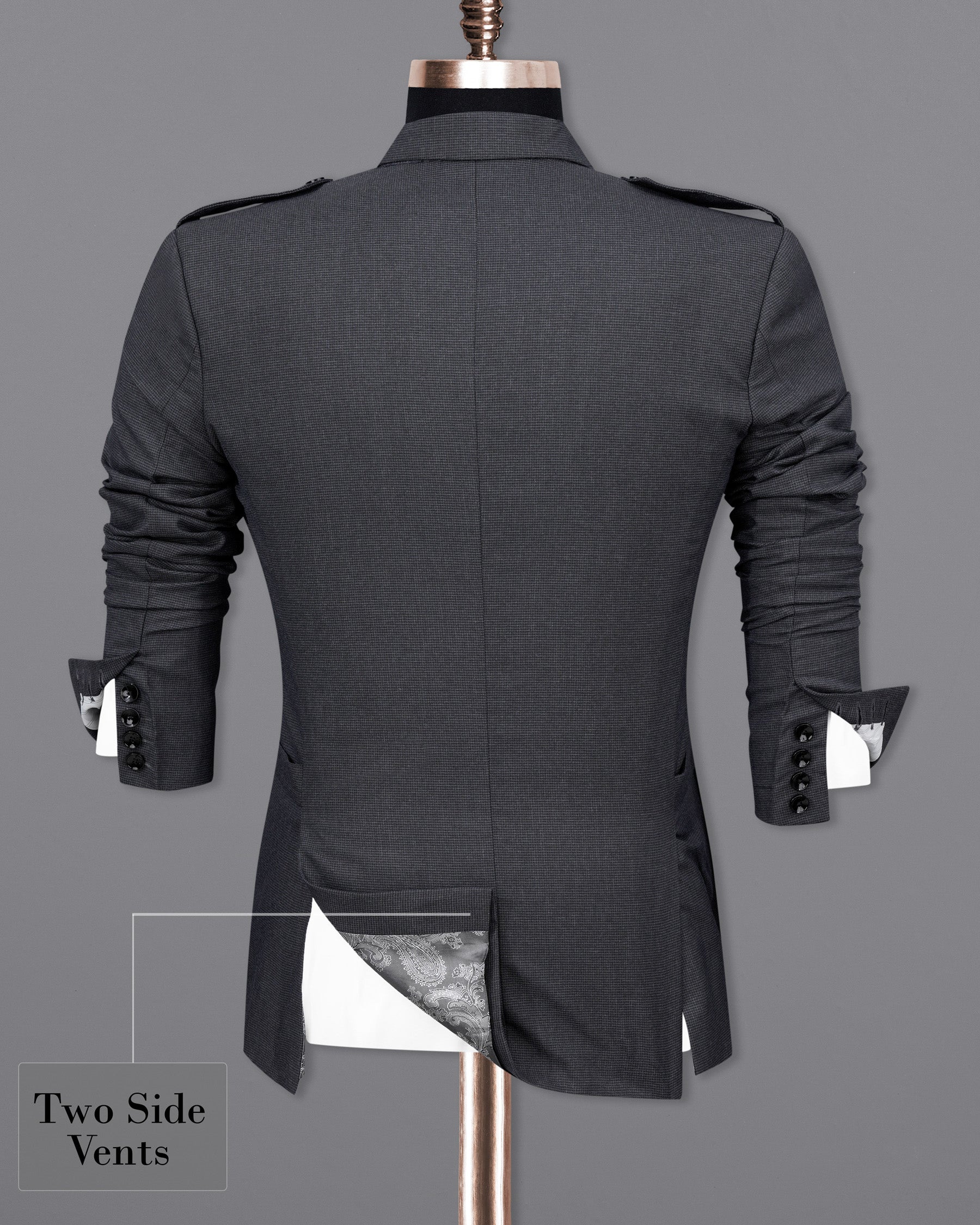 Bastille Dark Grey Double Breasted Designer Suit with Belt Closure