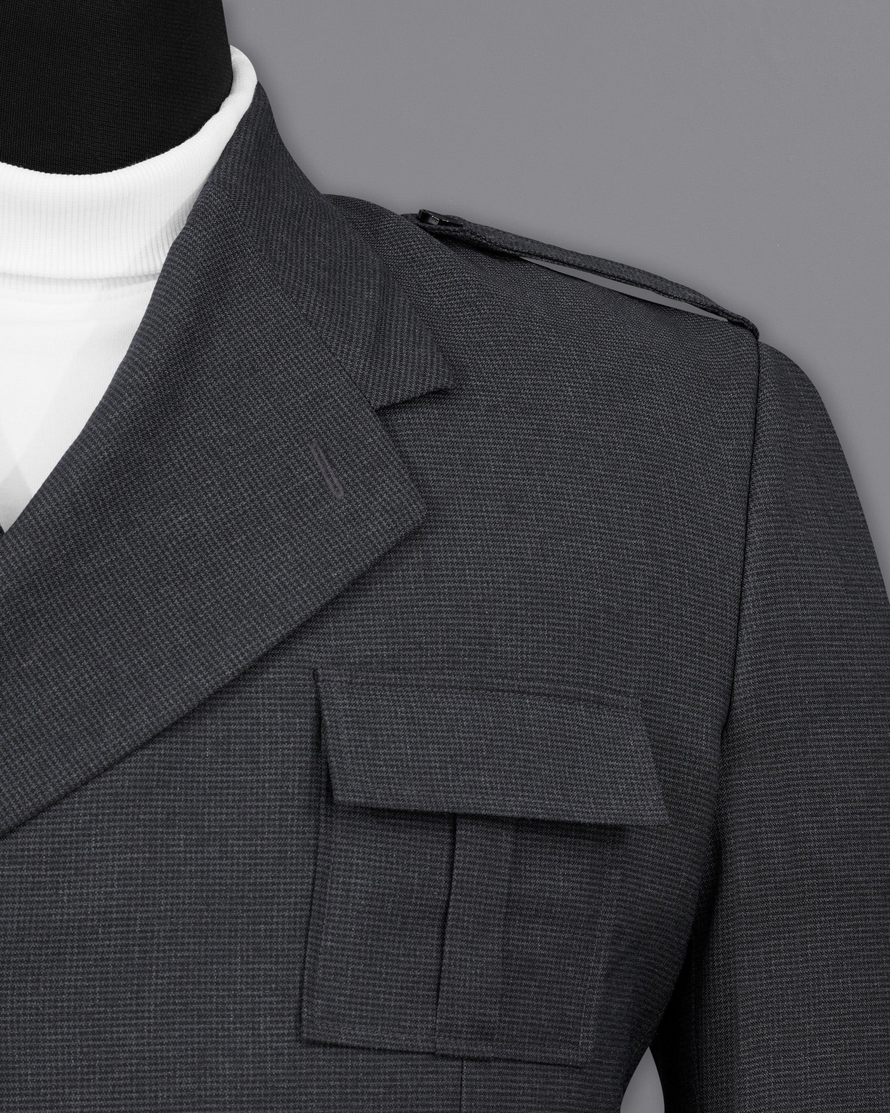 Bastille Dark Grey Double Breasted Designer Suit with Belt Closure